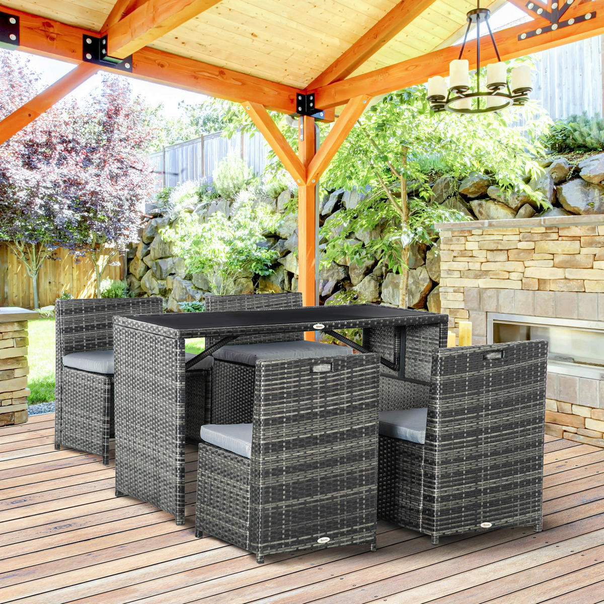 Outsunny Sitzgruppe grau Polypropylen B/H/L: ca. 69x120x77,5 cm Gartenmöbel_Set - grau (77,50/69,00/120,00cm) - Outsunny