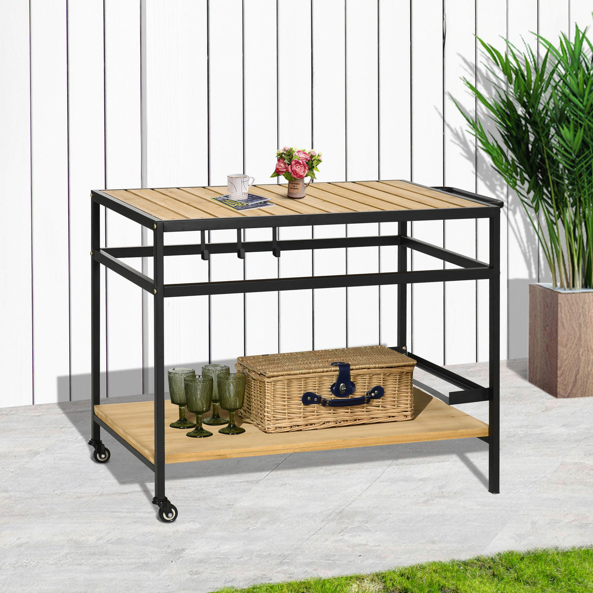 Outsunny Servierwagen natur Stahl B/H/L: ca. 65x80x107 cm Servierwagen - natur (107,00/65,00/80,00cm) - Outsunny