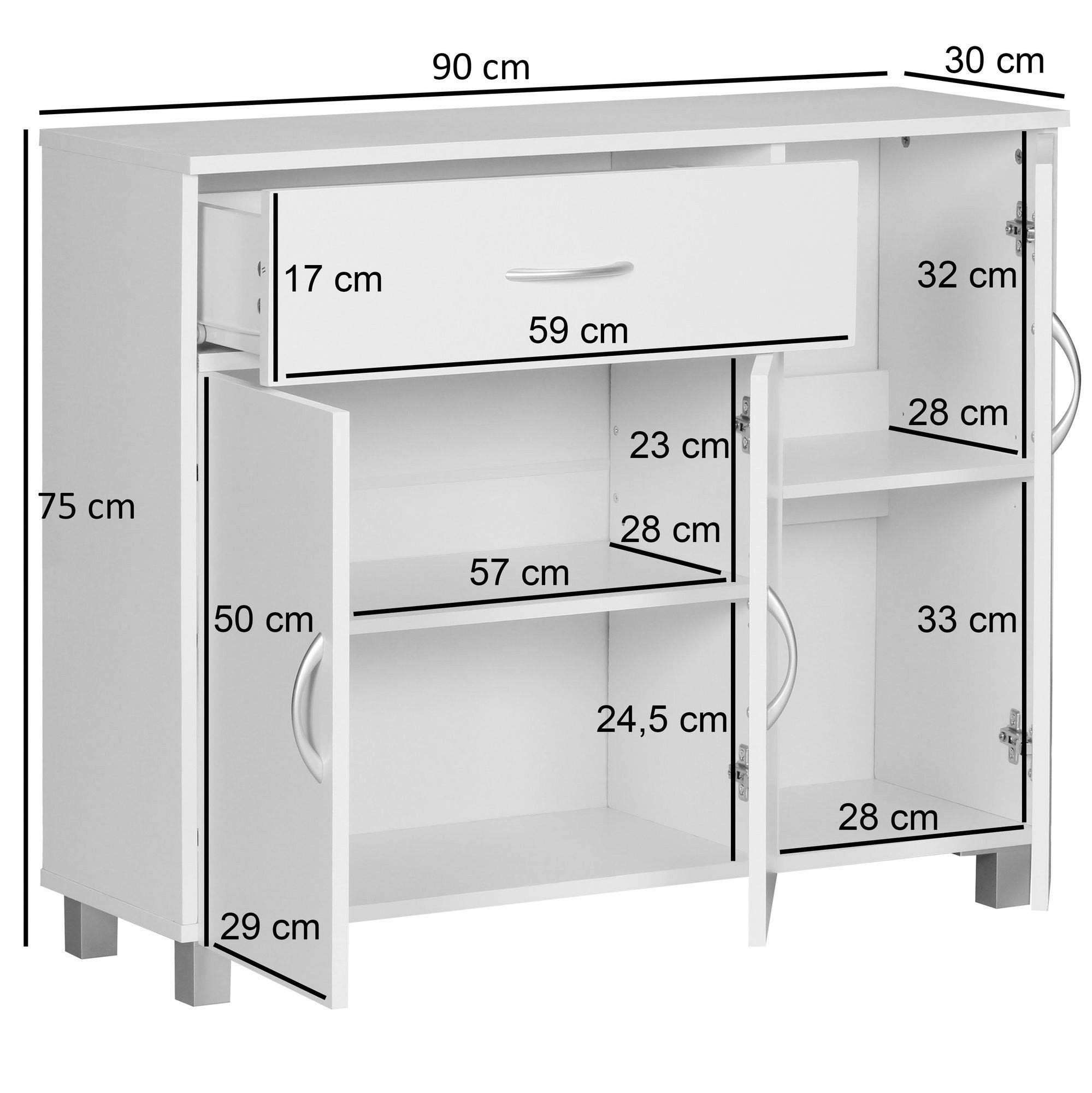 Sideboard weiß silber B/H/T: ca. 90x75x30 cm Sideboard - weiß/silber (90,00/75,00/30,00cm) - Wohnling