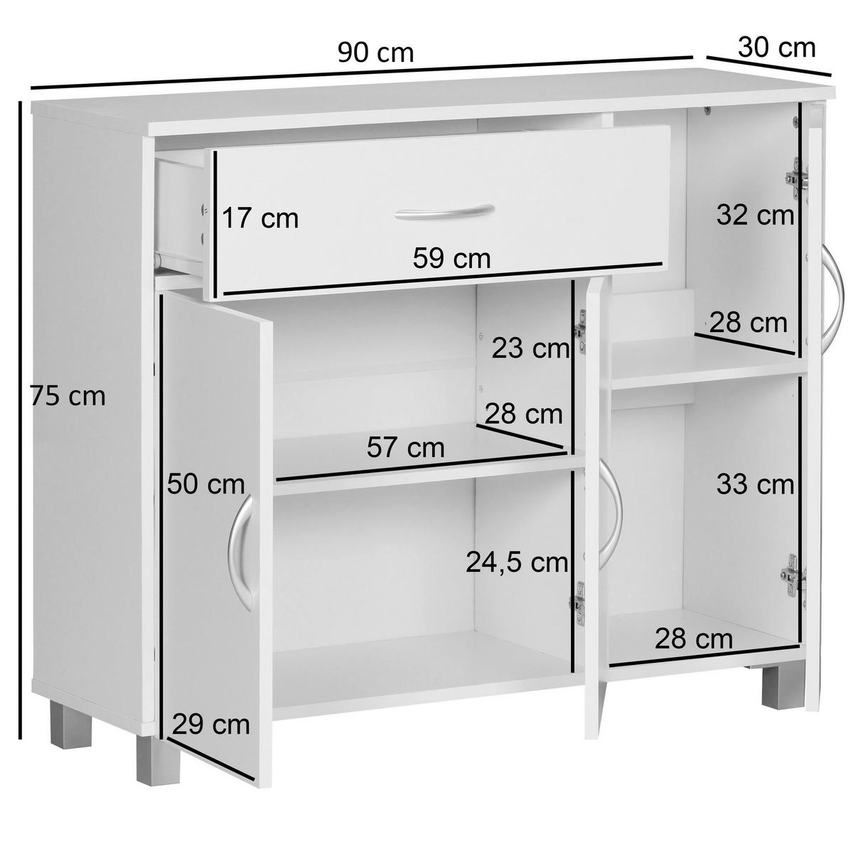 Sideboard weiß silber B/H/T: ca. 90x75x30 cm Sideboard - weiß/silber (90,00/75,00/30,00cm) - Wohnling