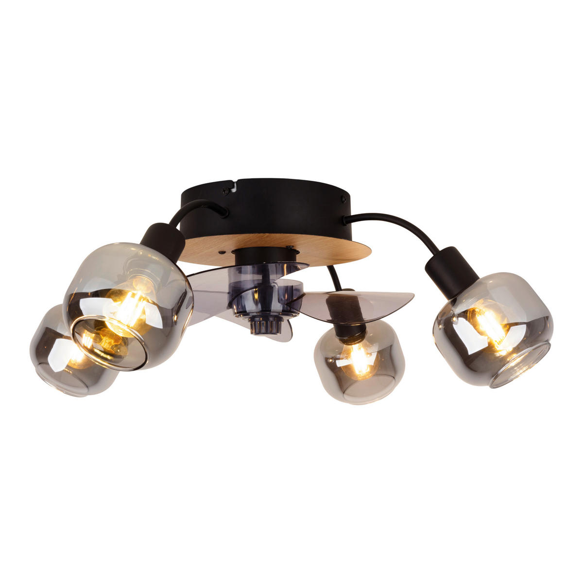 Näve Leuchten Deckenventilator schwarz Metall Glas Kunststoff B/H/T/D: ca. 48x21x48x48 cm E14 4 Brennstellen FUMOSO - schwarz (48,00/21,00/48,00cm) - Näve Leuchten