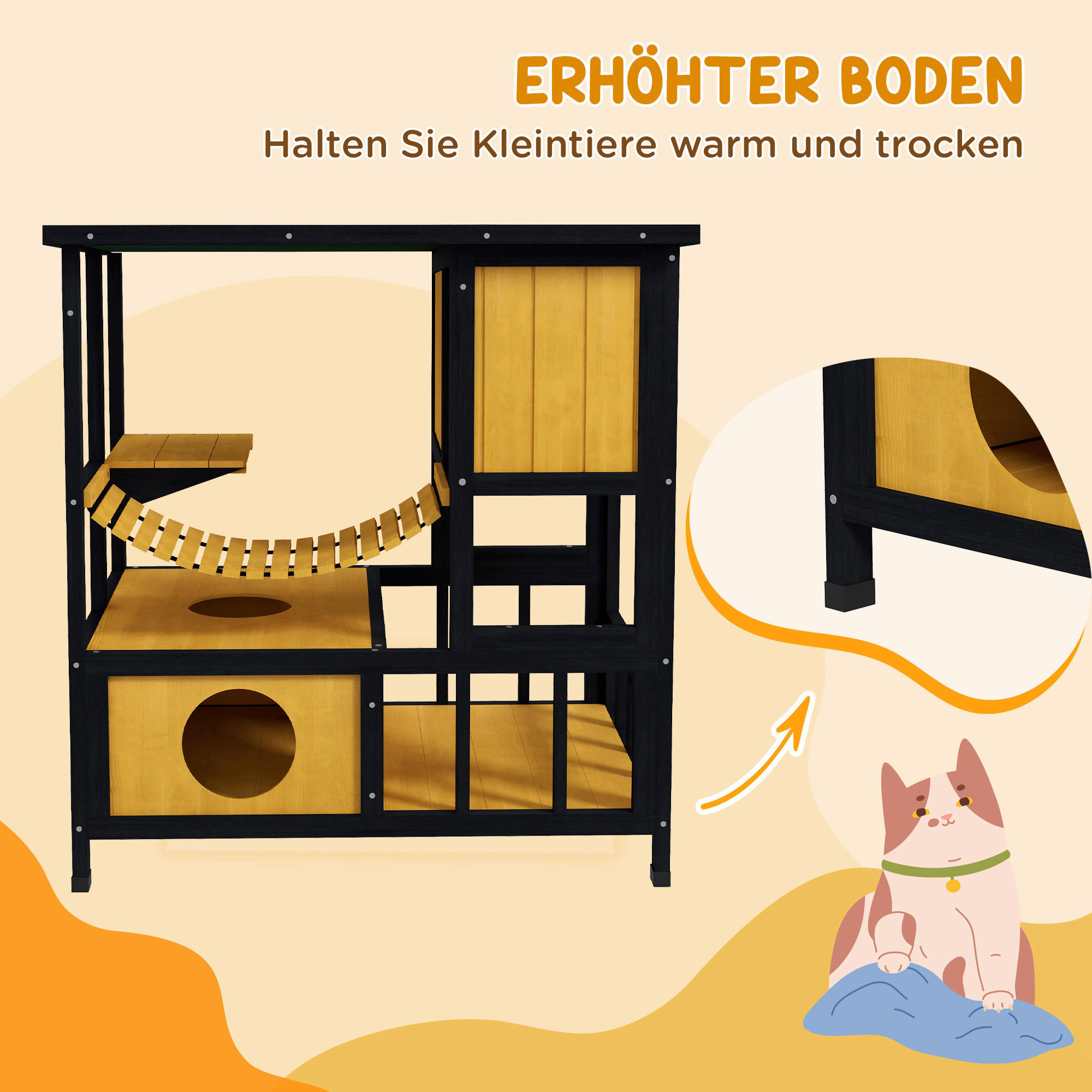 PawHut Katzen-Zubehör schwarz Polypropylen B/H/L: ca. 60x84,5x88 cm Katzenhaus - gelb/schwarz (88,00/60,00/84,50cm) - PawHut