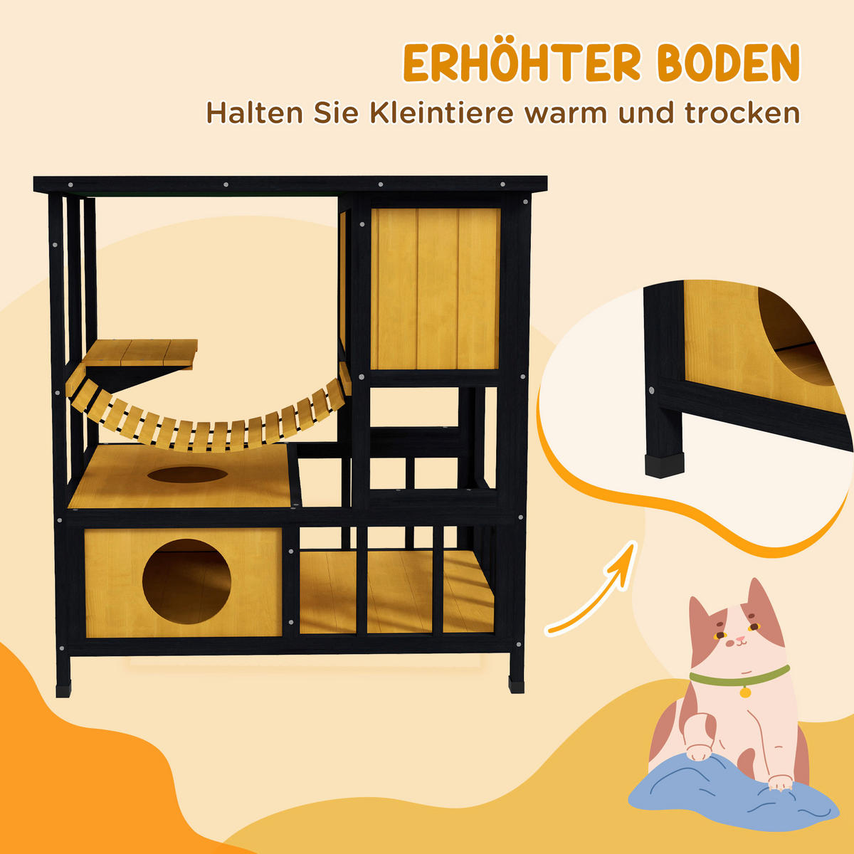 PawHut Katzen-Zubehör schwarz Polypropylen B/H/L: ca. 60x84,5x88 cm Katzenhaus - gelb/schwarz (88,00/60,00/84,50cm) - PawHut