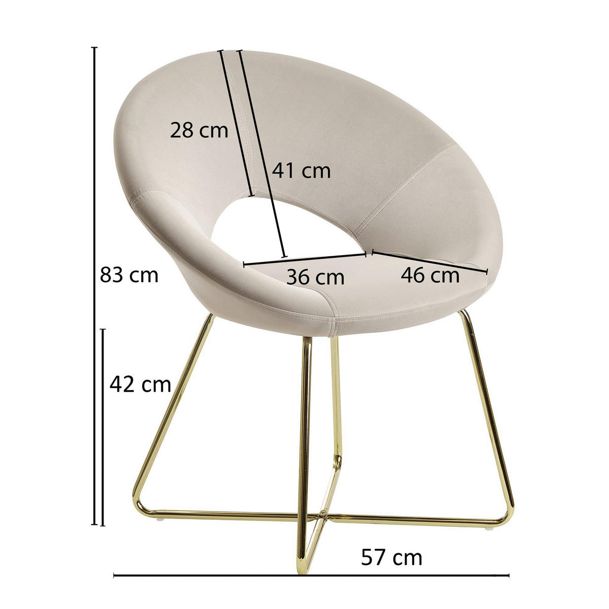 Stuhl beige gold Samt Eisen B/H/T: ca. 57x83x60 cm Esszimmerstuhl - gold/beige (57,00/83,00/60,00cm) - Wohnling