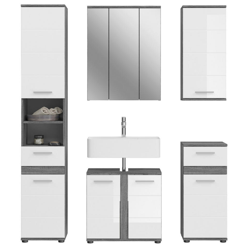 Thumbnail - Badezimmer-Set BLAKE Rauchsilber Nachbildung weiß Hochglanz B/H/T: ca. 164x191x34 cm