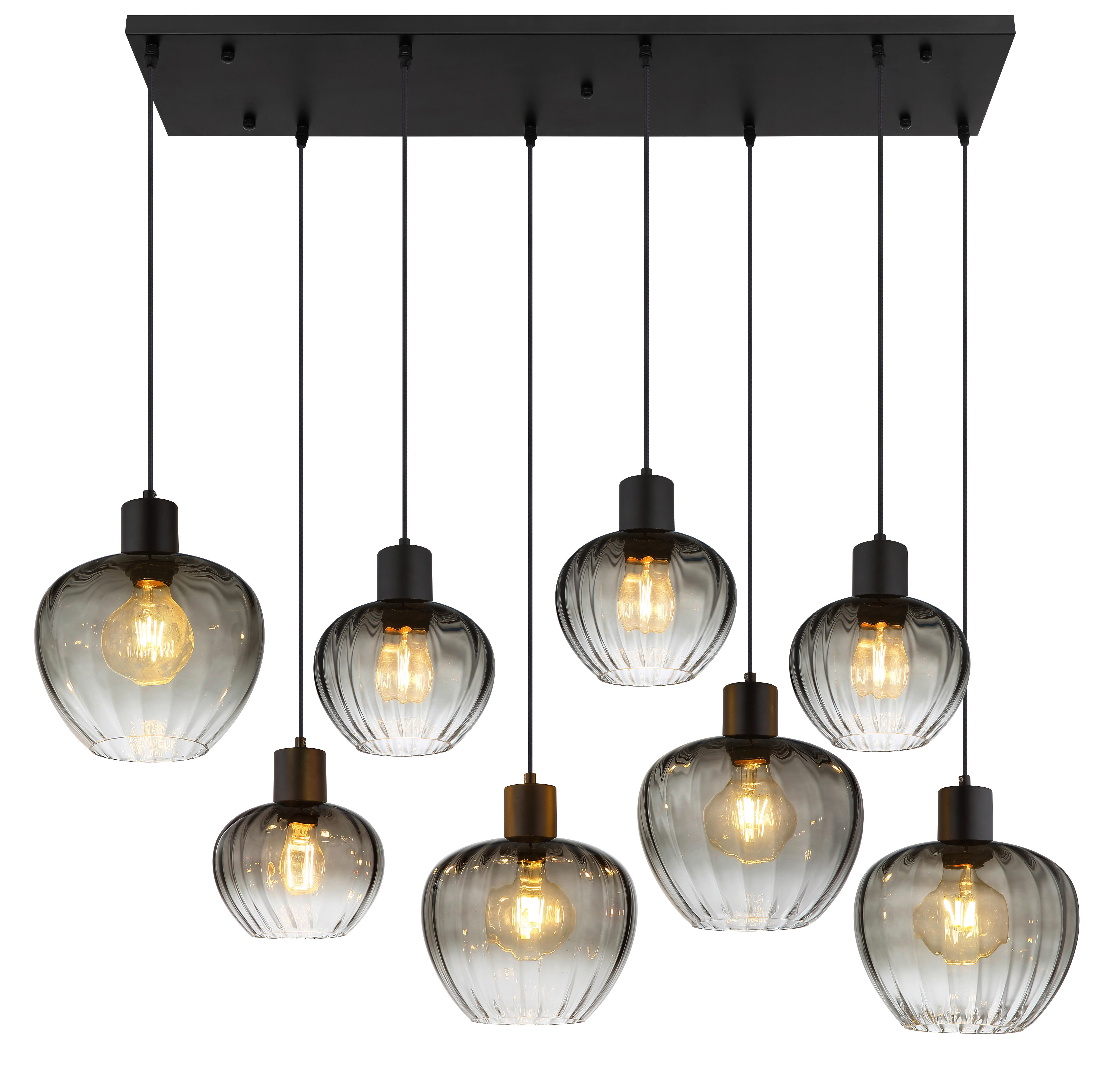 GLOBO Pendelleuchte TOY 30140808 schwarz Rauch Metall Glas B/H/L: ca. 110x120x42 cm E27 8 Brennstellen TOY - schwarz/Rauch (42,00/110,00/120,00cm) - GLOBO