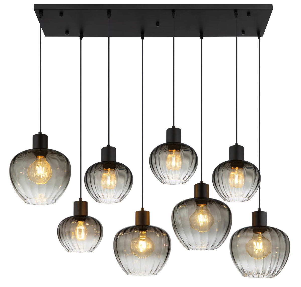 GLOBO Pendelleuchte TOY 30140808 schwarz Rauch Metall Glas B/H/L: ca. 110x120x42 cm E27 8 Brennstellen TOY - schwarz/Rauch (42,00/110,00/120,00cm) - GLOBO