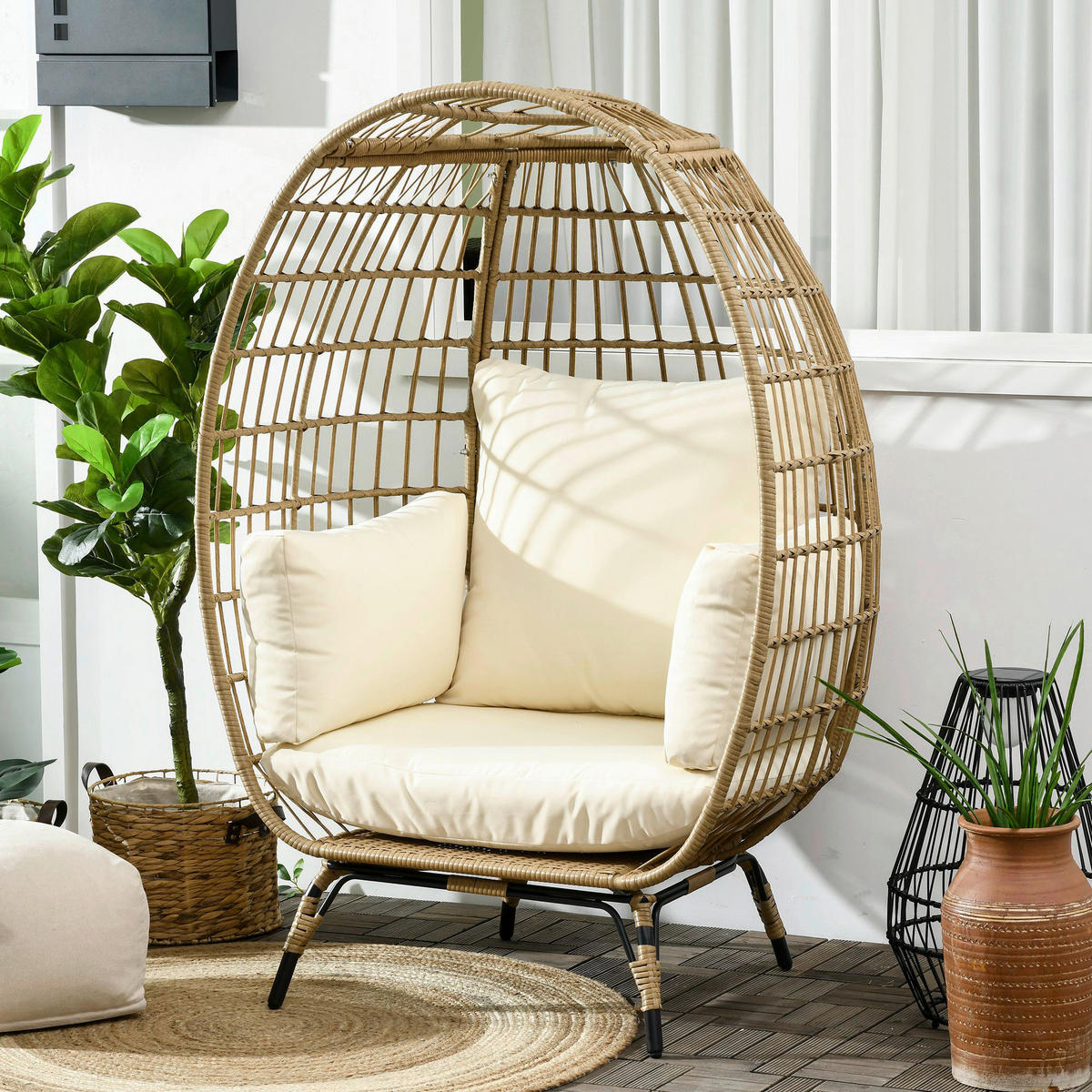 Outsunny Gartensessel khaki Polypropylen B/H/L: ca. 90x105x148 cm Rattansessel - beige/khaki (148,00/90,00/105,00cm) - Outsunny