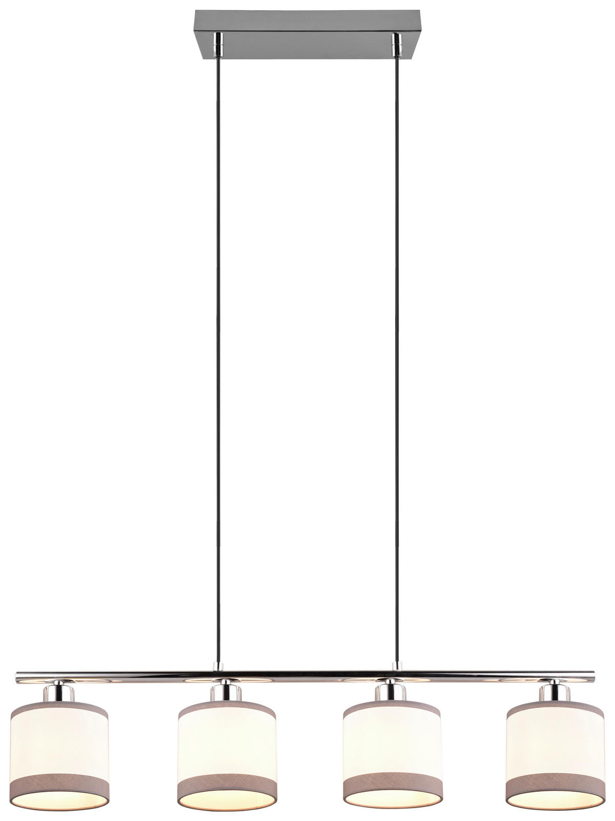 Reality Pendelleuchte R31554006 Davos Chrom weiß Metall Stoff B/H/T/D: ca. 75x150x12x12 cm E14 4 Brennstellen Davos - weiß/Chrom (75,00/150,00/12,00cm) - Reality