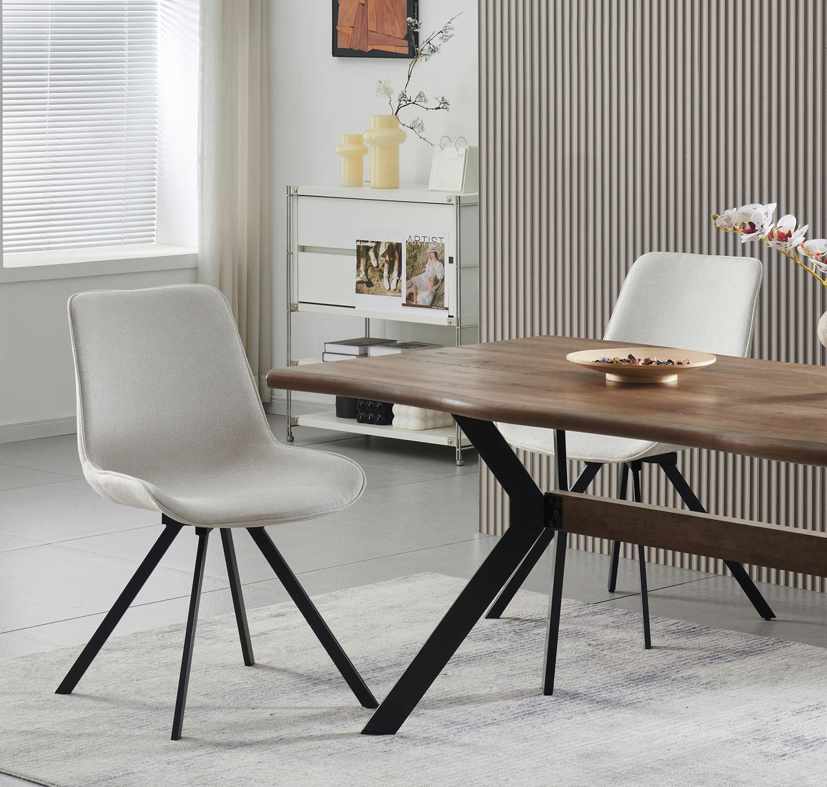 Drehstuhl EMILIA, 2er Set creme schwarz Webstoff B/H/T: ca. 52x85x61 cm EMILIA, 2er Set - creme/schwarz (52,00/85,00/61,00cm) - xonox.home