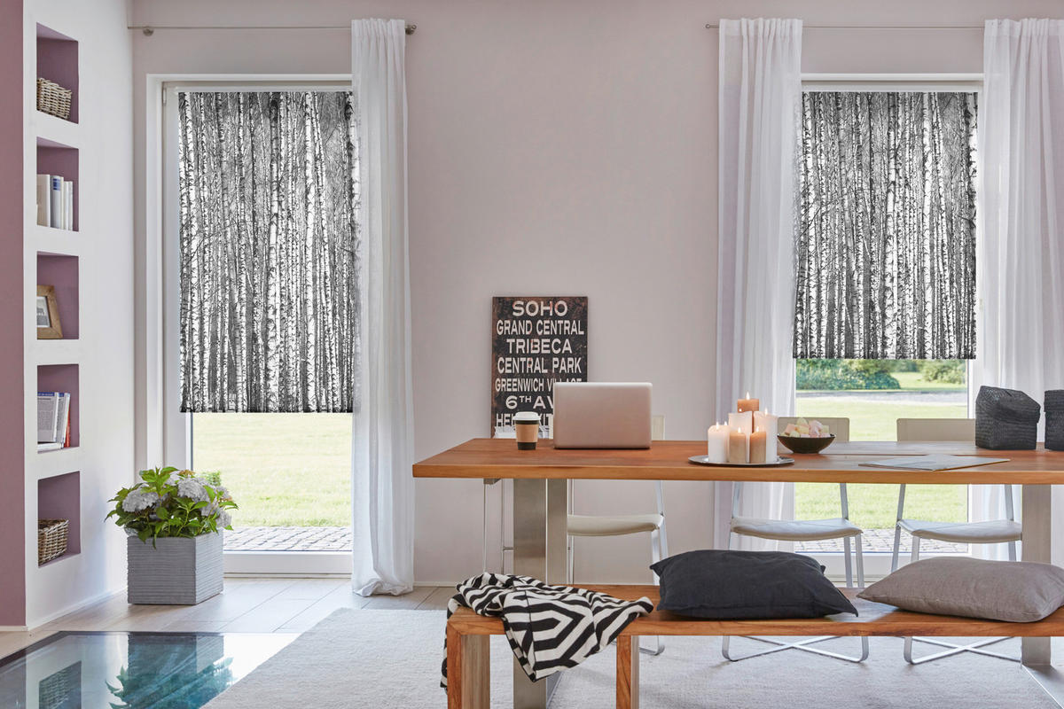 Rollo Bretter Birken schwarz B/L: ca. 80x150 cm Bretter Birken - weiß/schwarz (80,00/150,00cm) - LICHTBLICK
