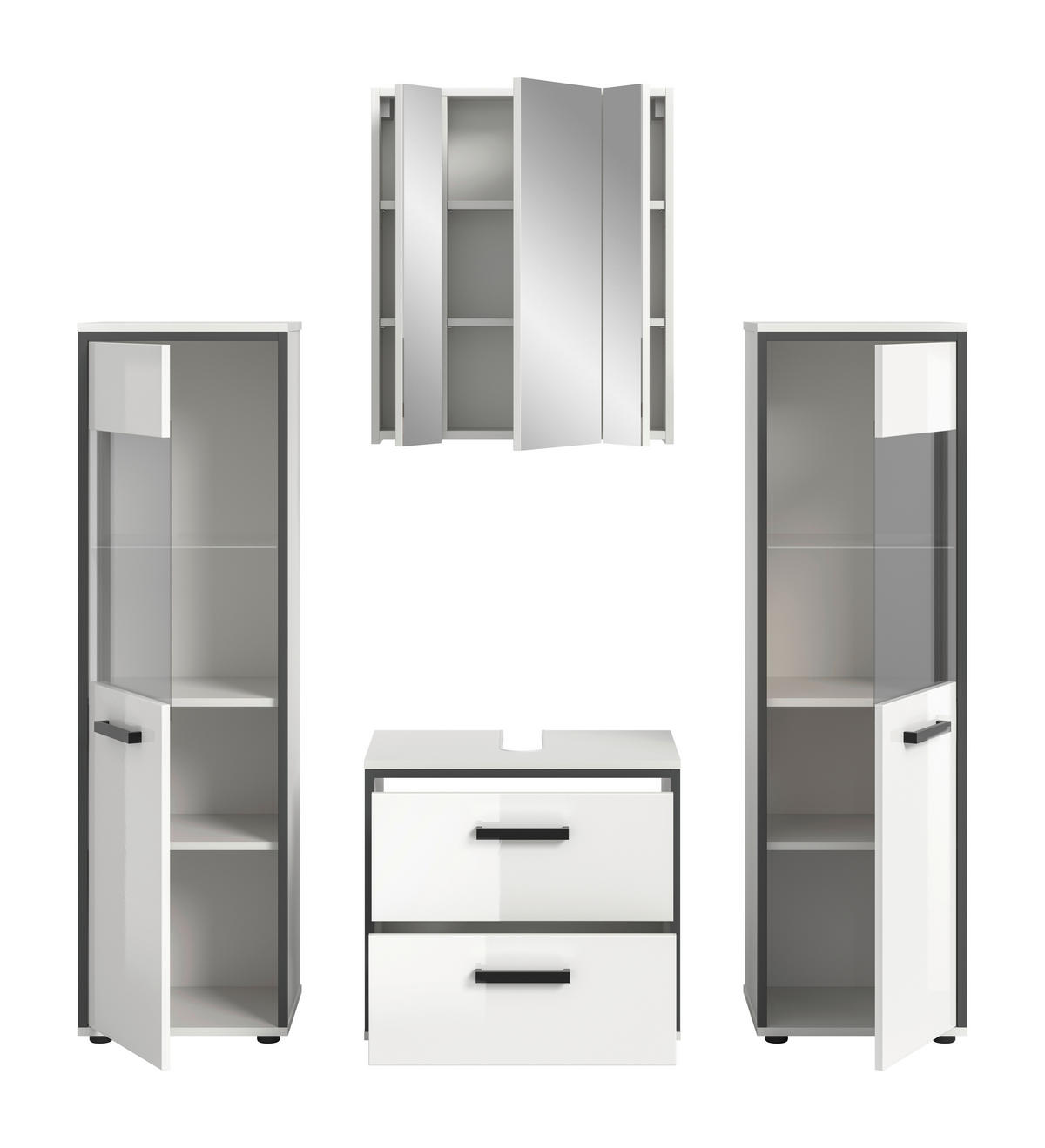 Badblock KOJAK weiß Hochglanz anthrazit grau B/H/T: ca. 171x188x37 cm KOJAK - weiß/anthrazit (171,00/188,00/37,00cm) - xonox.home