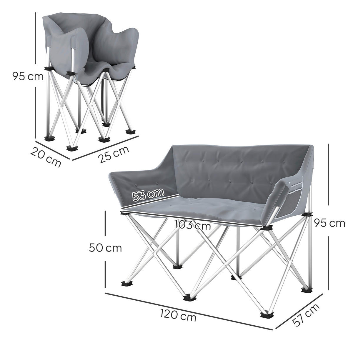 Outsunny Campingstuhl grau Metall B/H/L: ca. 57x95x120 cm Campingstuhl - grau (120,00/57,00/95,00cm) - Outsunny