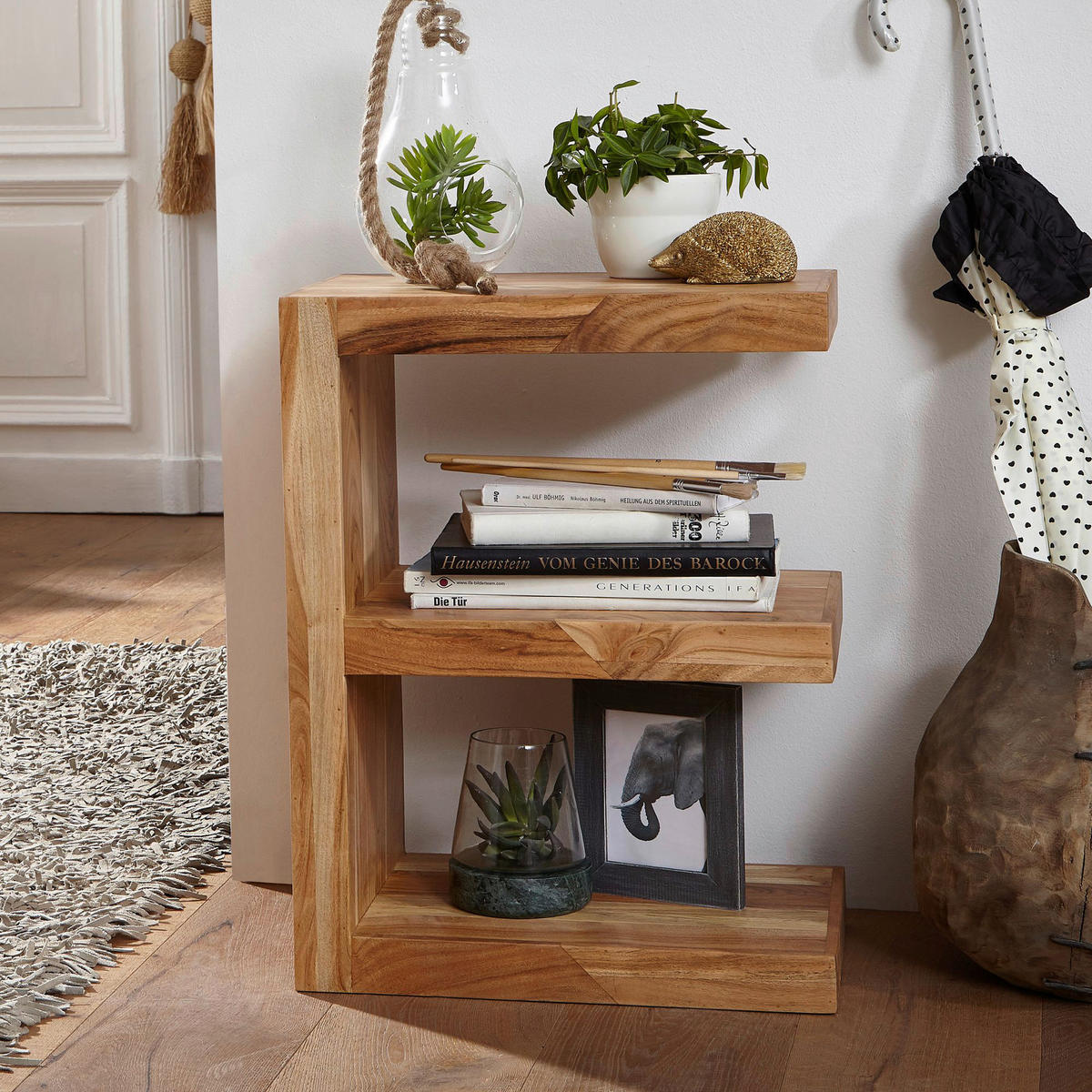Beistelltisch natur Akazie B/H/T: ca. 45x60x30 cm Beistelltisch E Cube - natur (45,00/60,00/30,00cm) - Wohnling