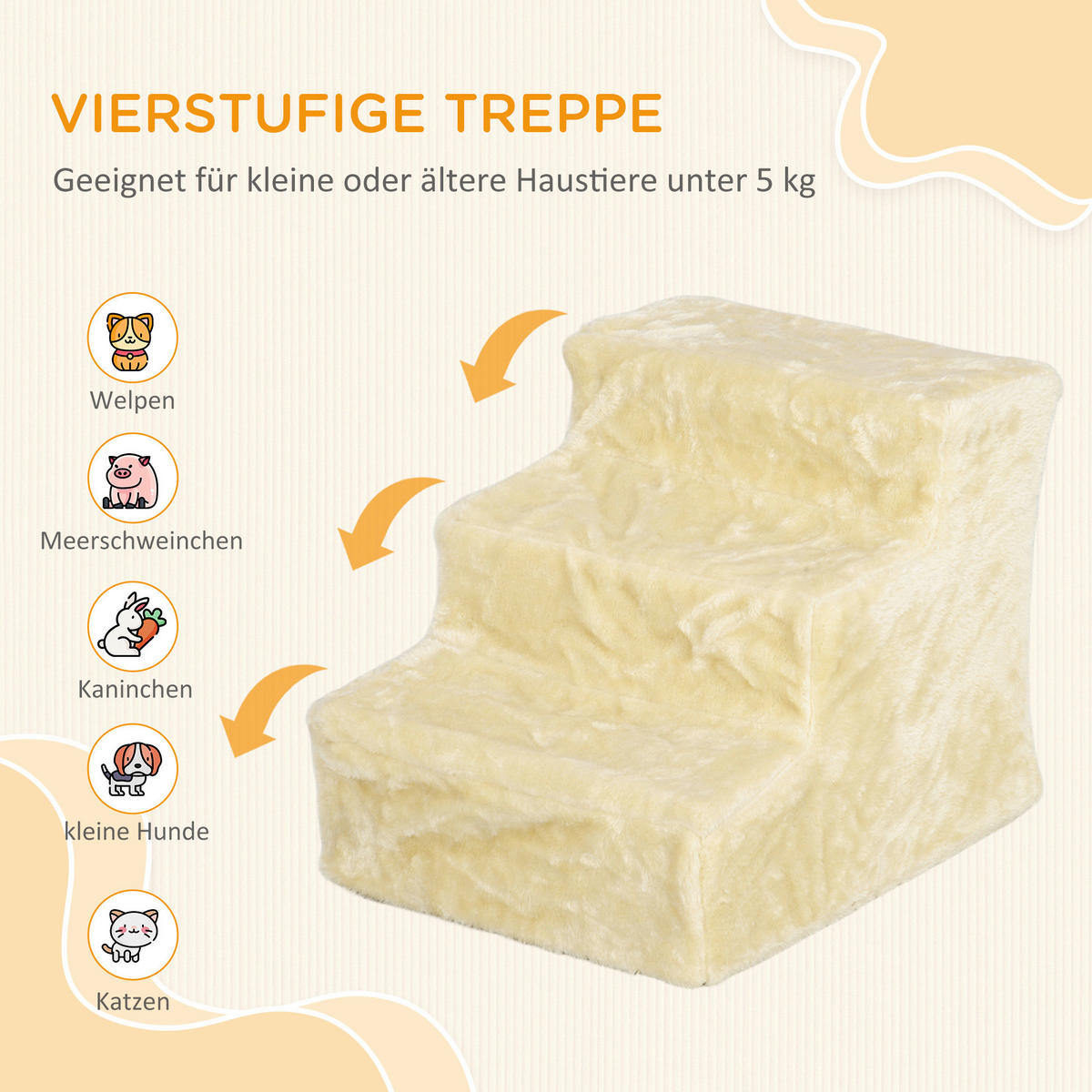 PawHut Haustiertreppe beige Plüsch B/H/L: ca. 35x35x46 cm Haustiertreppe - beige (46,00/35,00/35,00cm) - PawHut