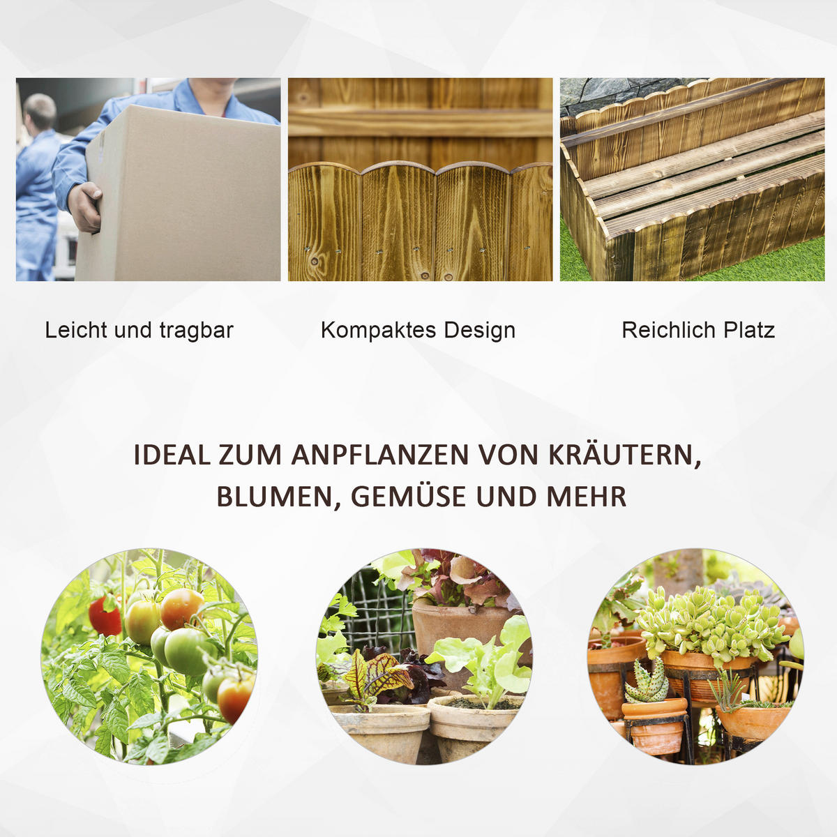 Outsunny Hochbeet mit Holzplatte natur Holz B/H/L: ca. 40x40x120 cm Hochbeet 845-108 - natur (120,00/40,00/40,00cm) - Outsunny