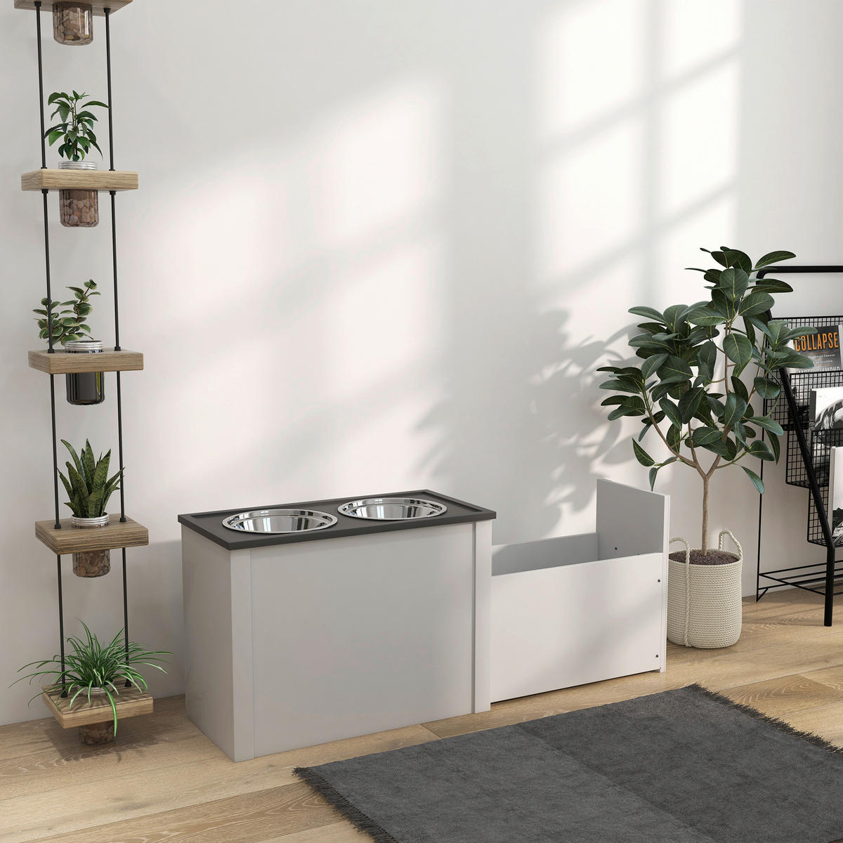 PawHut Futterstation weiß MDF B/H/L: ca. 30x42x60 cm Futterstation - weiß (60,00/30,00/42,00cm) - PawHut