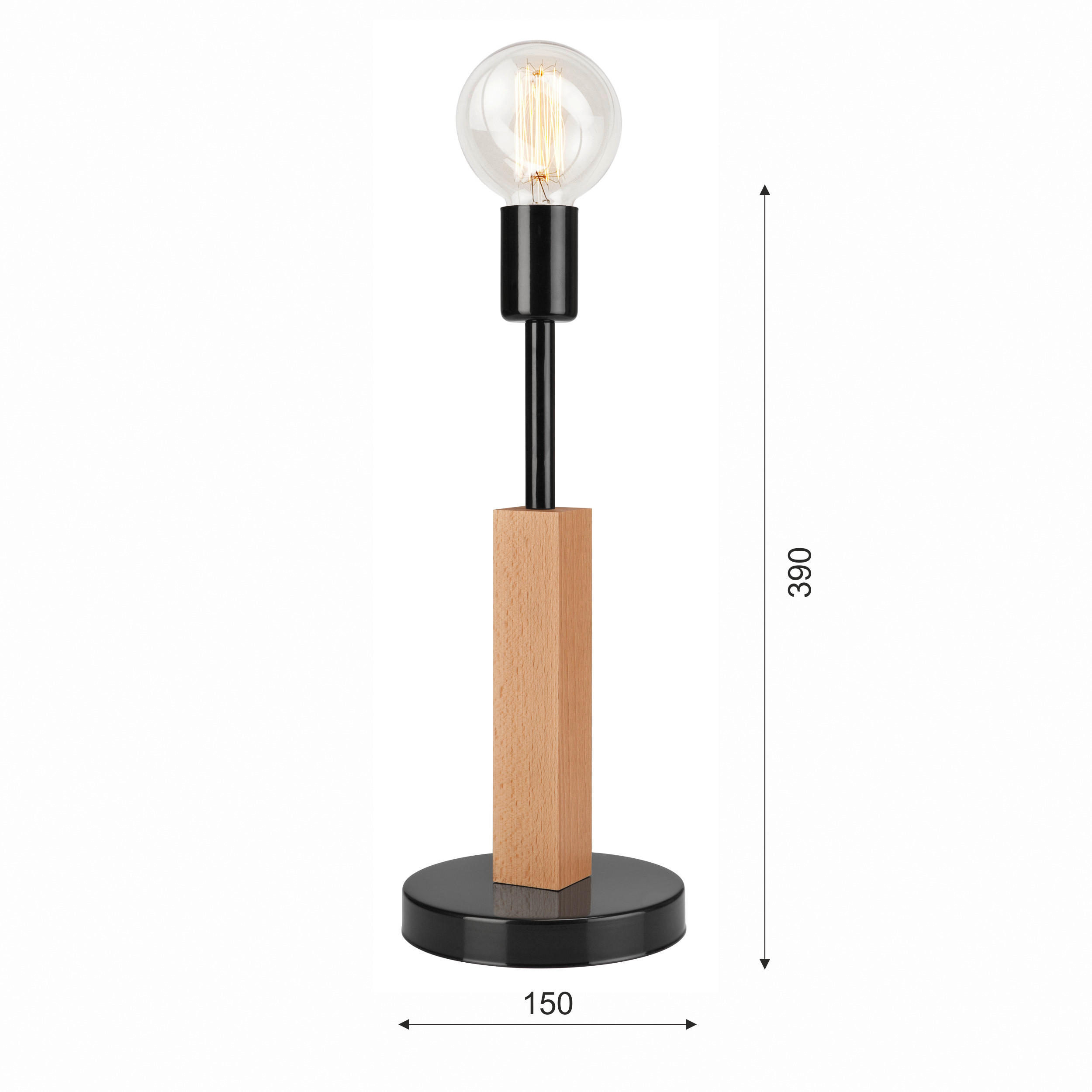 Thumbnail - Lamkur Tischlampe schwarz Holz Stahl B/H/L: ca. 19x17x44 cm E27 1 Brennstellen