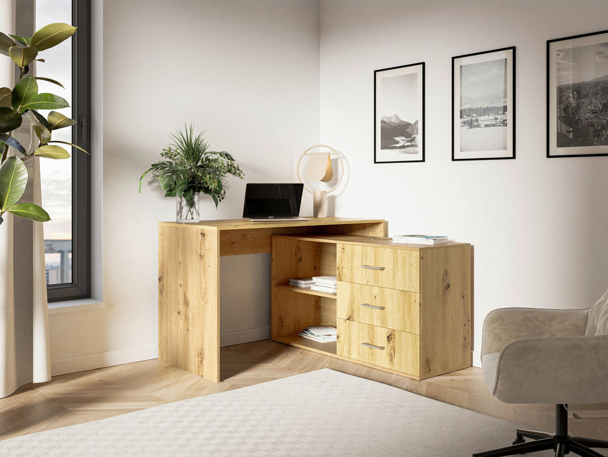 Schreibtisch KURT Eiche Artisan Nachbildung B/H/T: ca. 120x75,4x122 cm KURT - Eiche (120,00/75,40/122,00cm) - WIPMEB