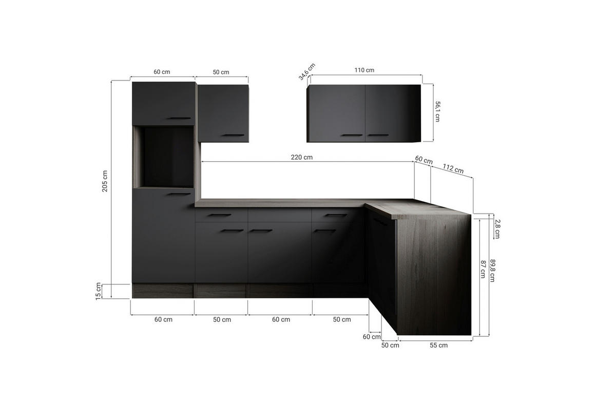 Winkelküche Oliver B/H/T: ca. 280x205x172 cm Oliver - Eiche/grau (280,00/205,00/172,00cm) - Respekta
