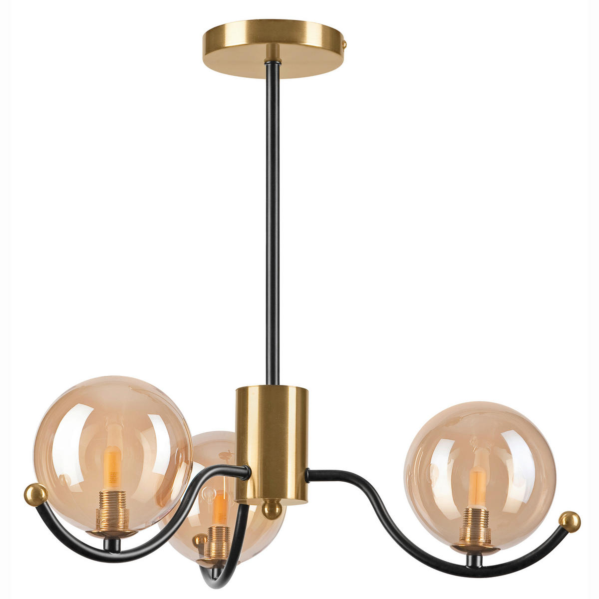 Lamkur Pendelleuchte GEORGIA 49274 schwarz gold Stahl Glas H/L: ca. 48,5x48 cm E27 3 Brennstellen Georgia - gold/schwarz (48,00cm) - Lamkur