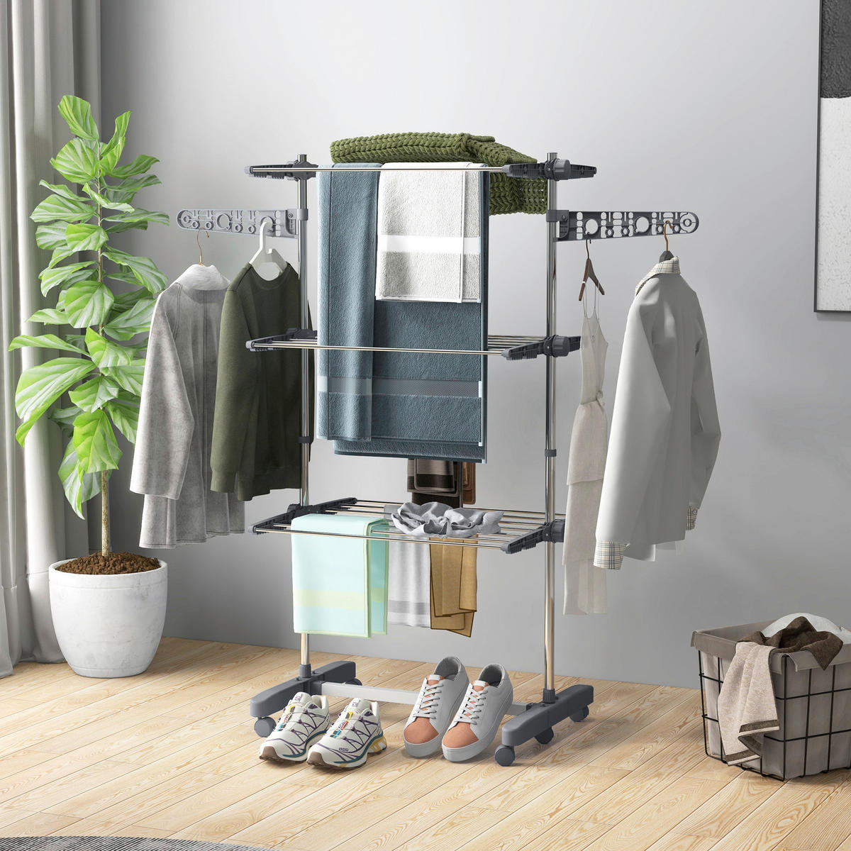 HOMCOM Wäscheständer grau Edelstahl B/H/L: ca. 55x142x152 cm Trockenständer - grau (152,00/55,00/142,00cm) - HOMCOM