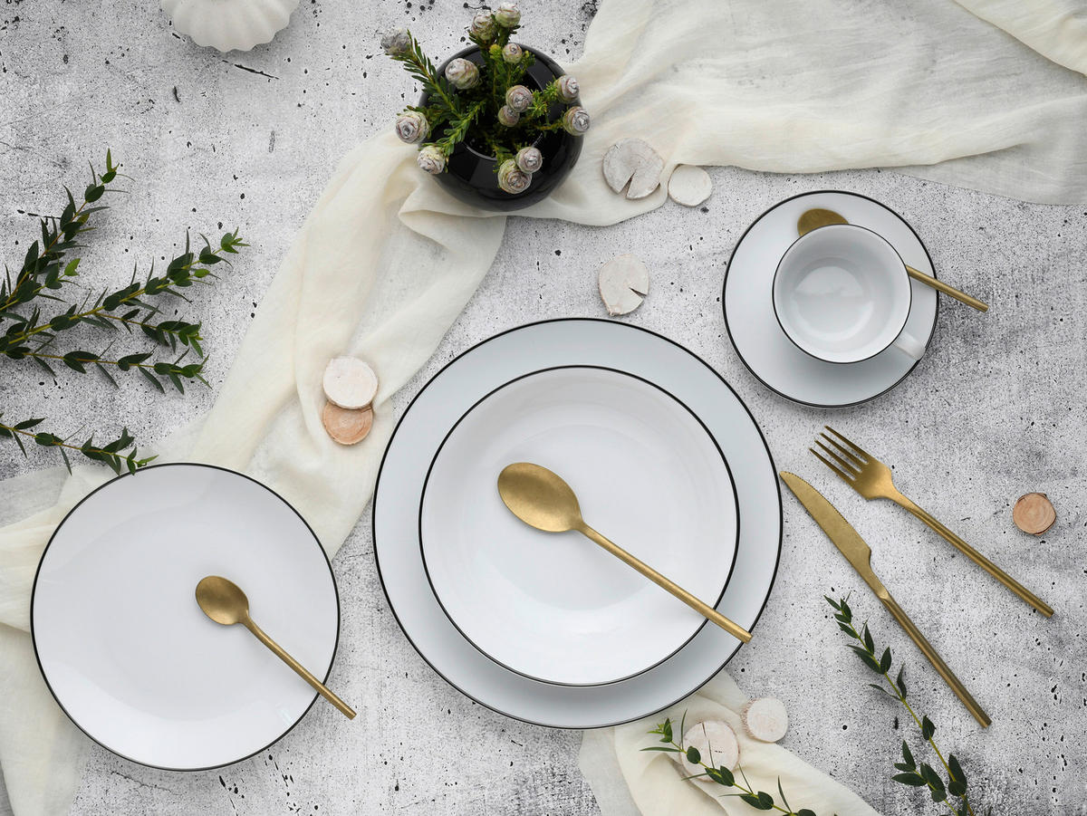 CreaTable Kombiservice Luna Black Line weiß Steinzeug 30 tlg. Luna Black Line - weiß - CreaTable