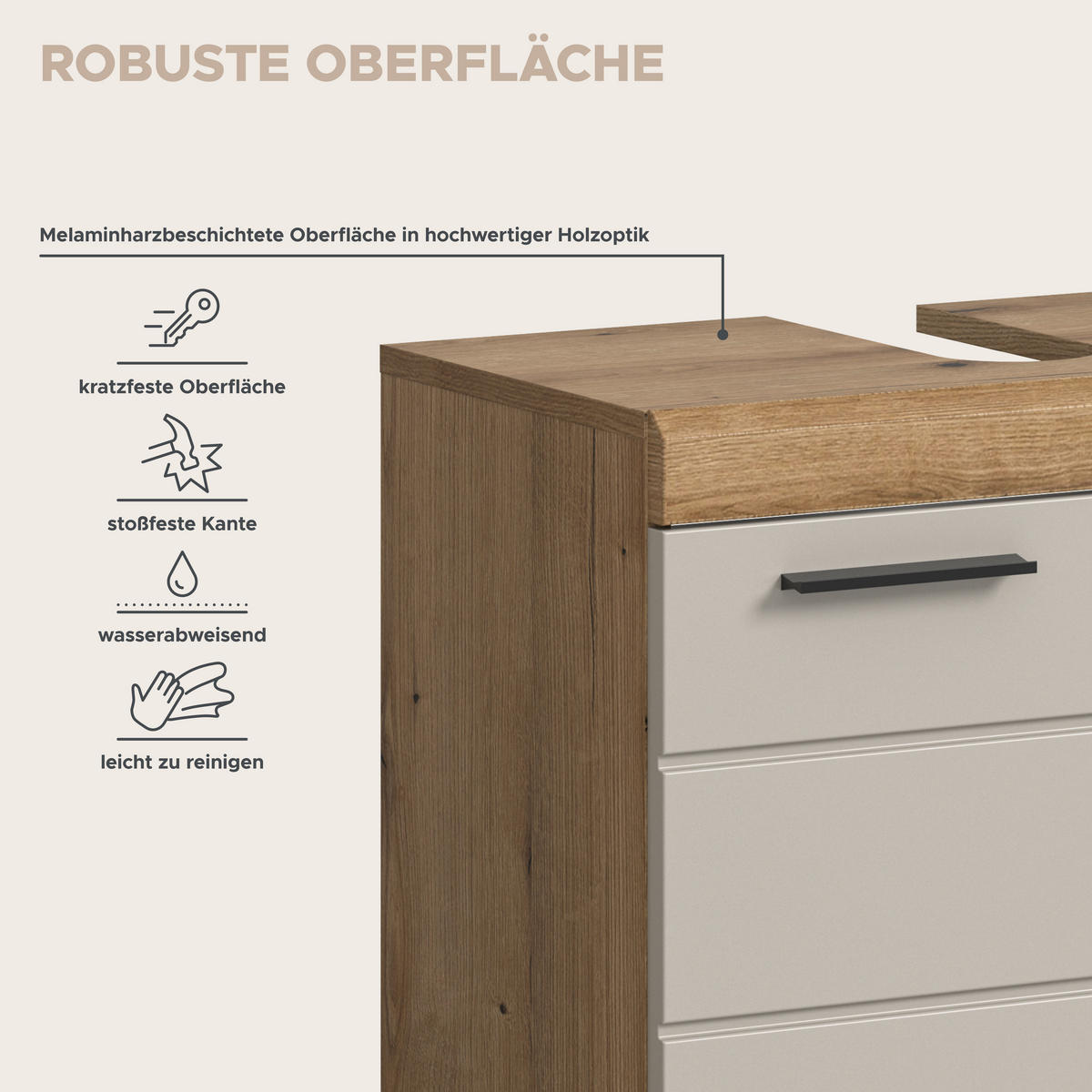 Waschbeckenunterschrank Scout Evoke Oak Nachbildung Kaschmirgrau Nachbildung B/H/T: ca. 60x56x34 cm Scout - Kaschmirgrau (60,00/56,00/34,00cm) - xonox.home