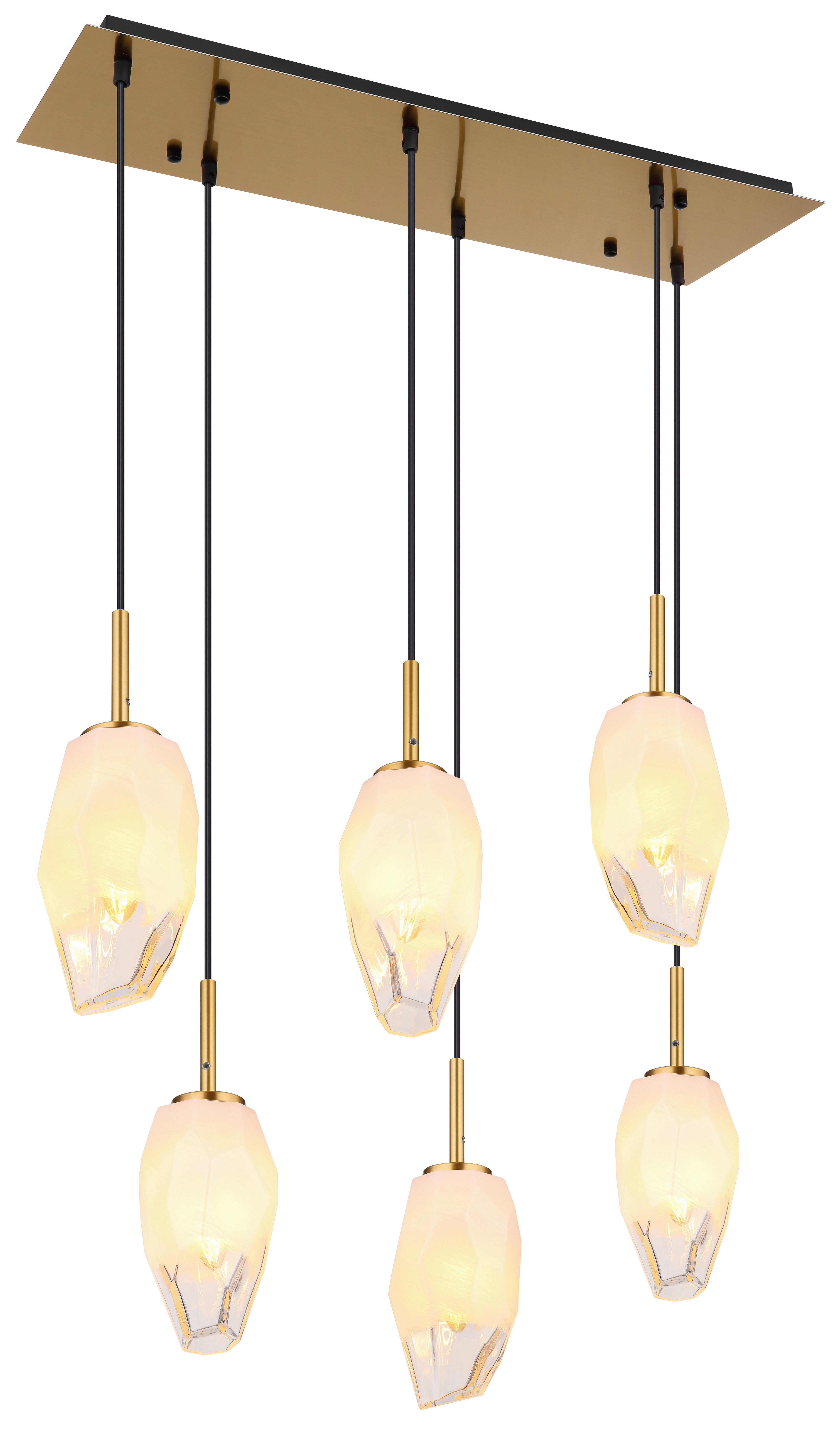 GLOBO Pendelleuchte messing Opal klar Glas Metall B/H/T: ca. 24x120x72 cm E14 6 Brennstellen BARCLEY - klar/messing (24,00/120,00/72,00cm) - GLOBO
