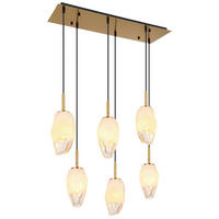 GLOBO Pendelleuchte messing Opal klar Glas Metall B/H/T: ca. 24x120x72 cm E14 6 Brennstellen BARCLEY - klar/messing (24,00/120,00/72,00cm) - GLOBO