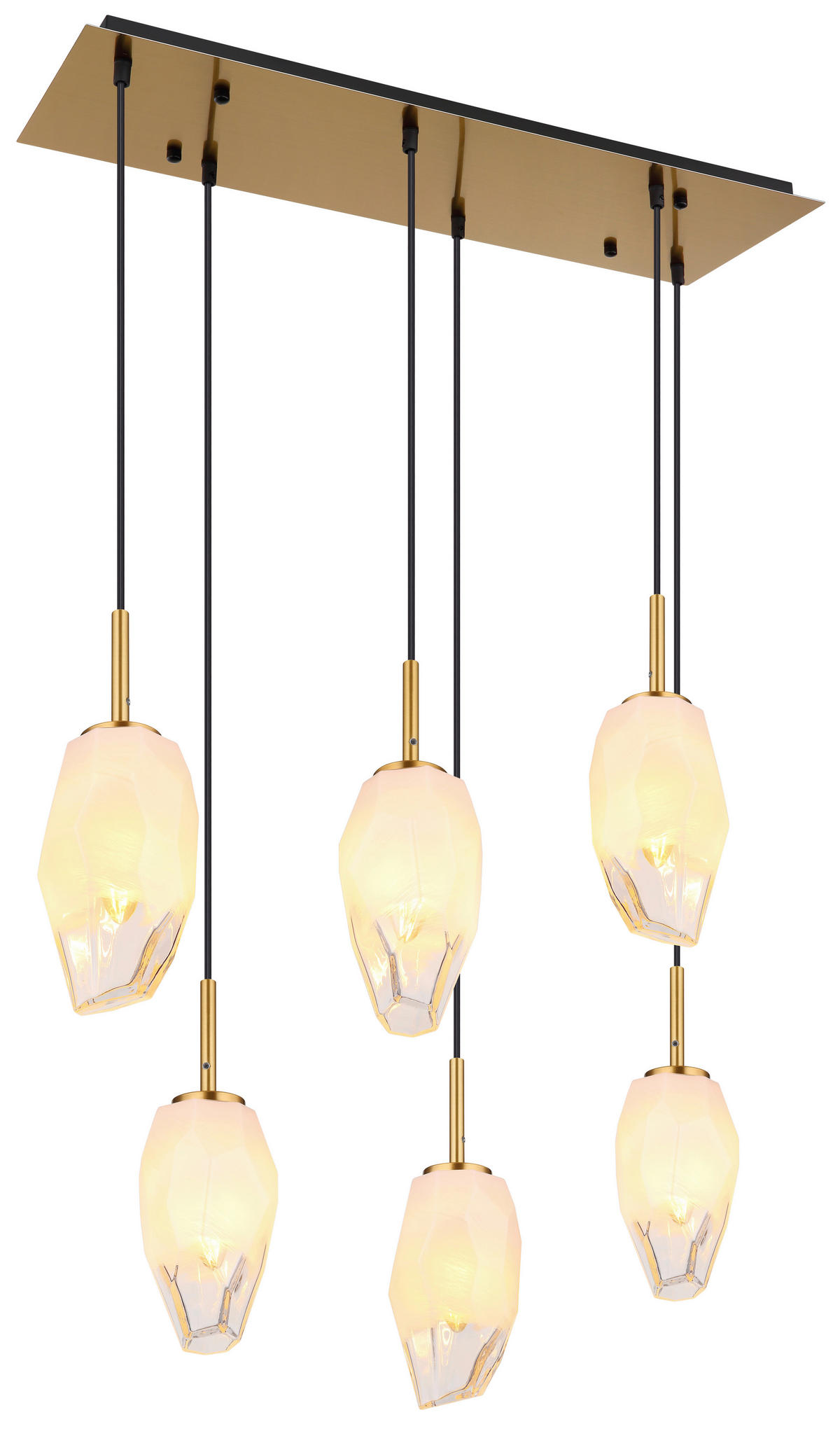 GLOBO Pendelleuchte messing Opal klar Glas Metall B/H/T: ca. 24x120x72 cm E14 6 Brennstellen BARCLEY - klar/messing (24,00/120,00/72,00cm) - GLOBO