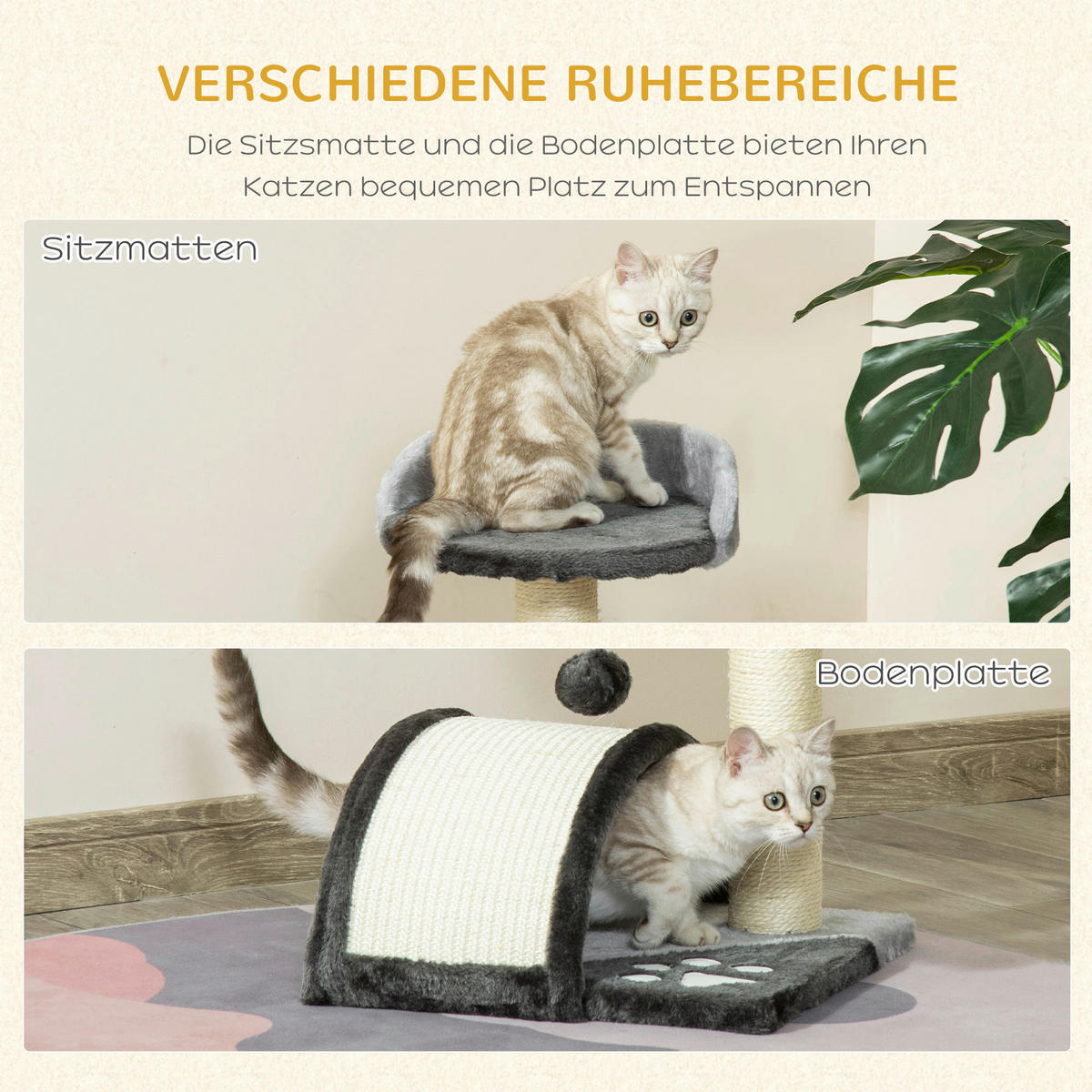 PawHut Katzenbaum grau Sisal B/H/L: ca. 36x44x36 cm Katzenbaum - grau (36,00/36,00/44,00cm) - PawHut