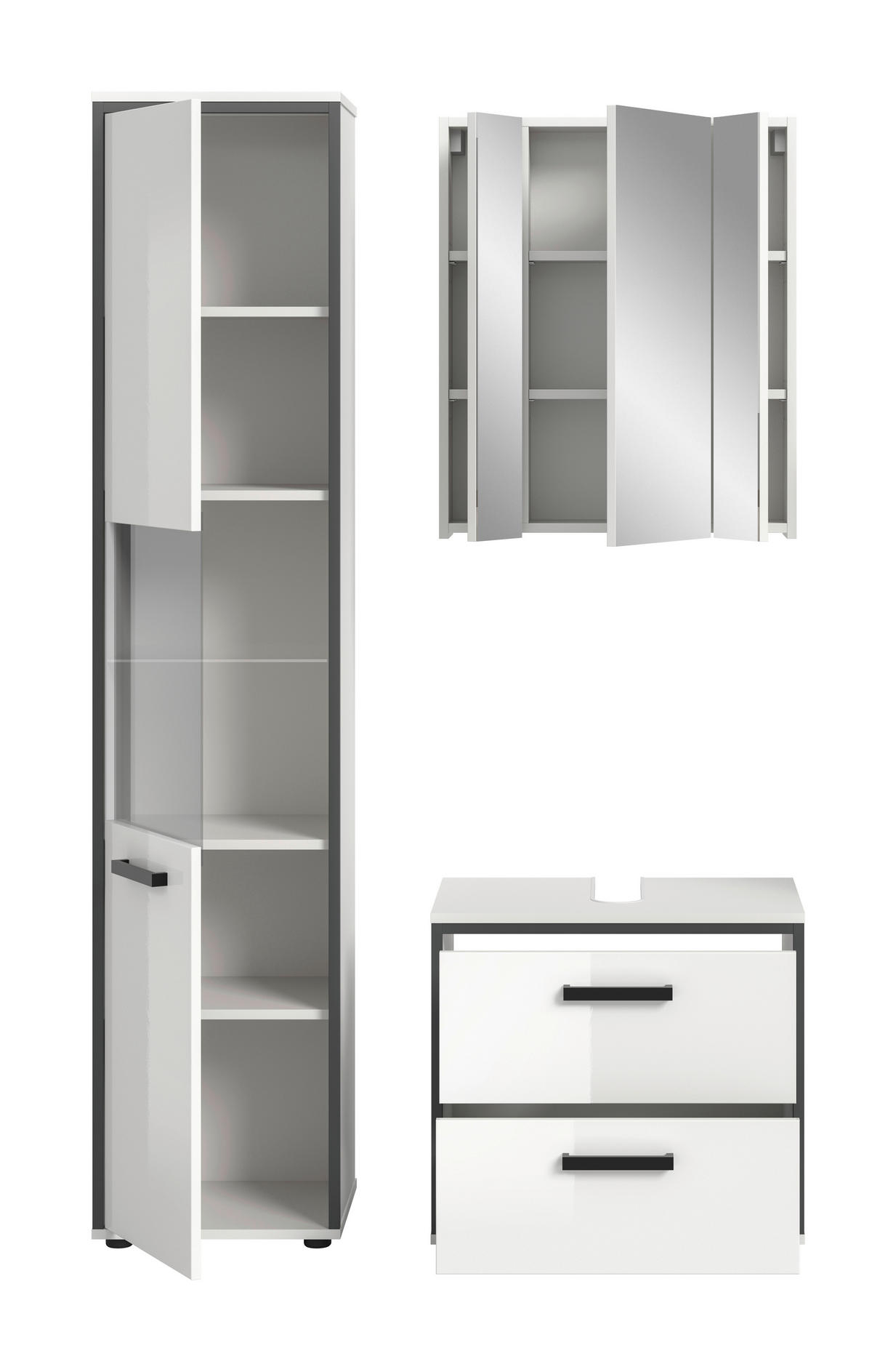 Badblock KOJAK weiß Hochglanz anthrazit grau B/H/T: ca. 115x188x37 cm KOJAK - weiß/anthrazit (115,00/188,00/37,00cm) - xonox.home