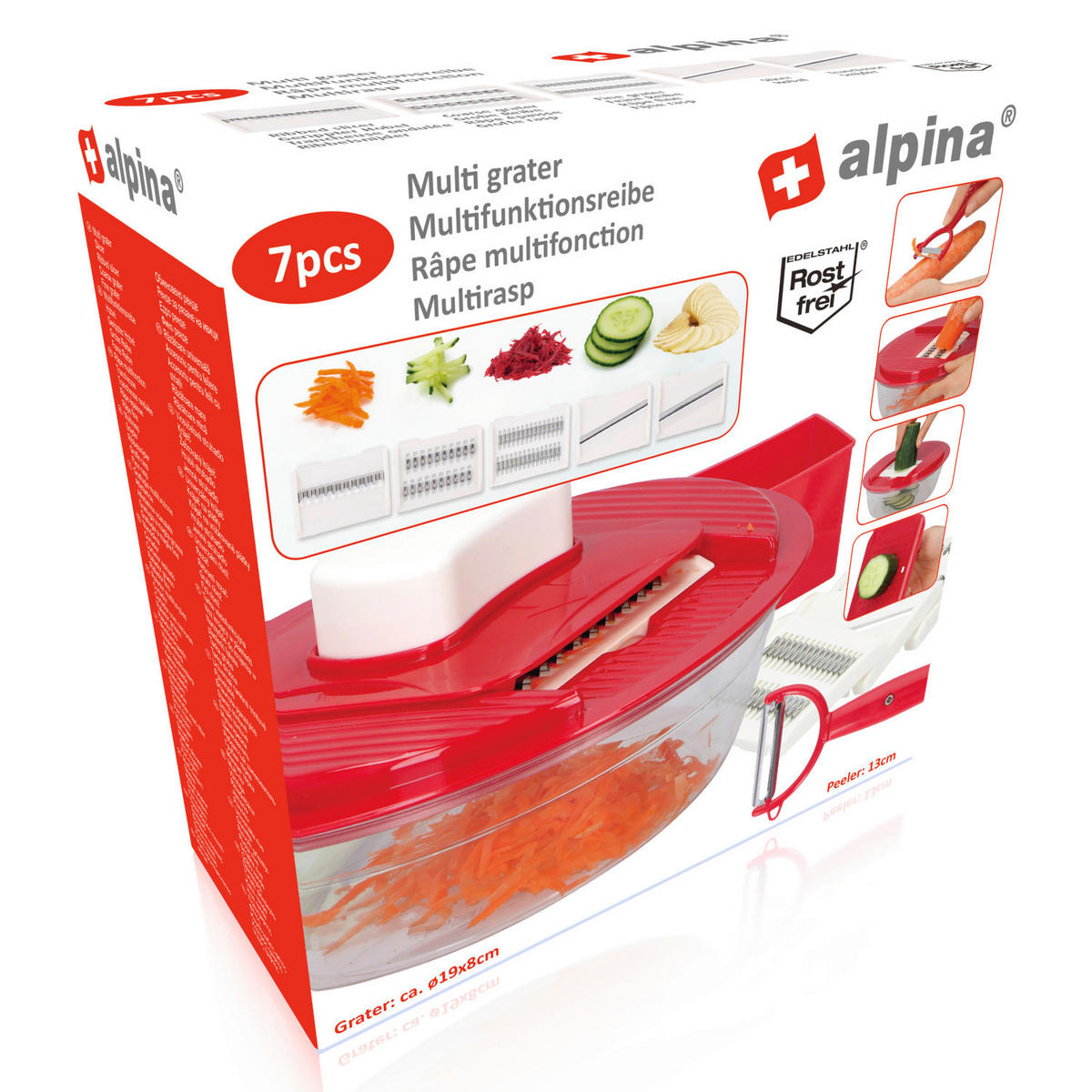 Alpina Multifunktionsreibe rot Kunststoff Multifunktionsreibe_7tlg. - weiß/rot - Alpina