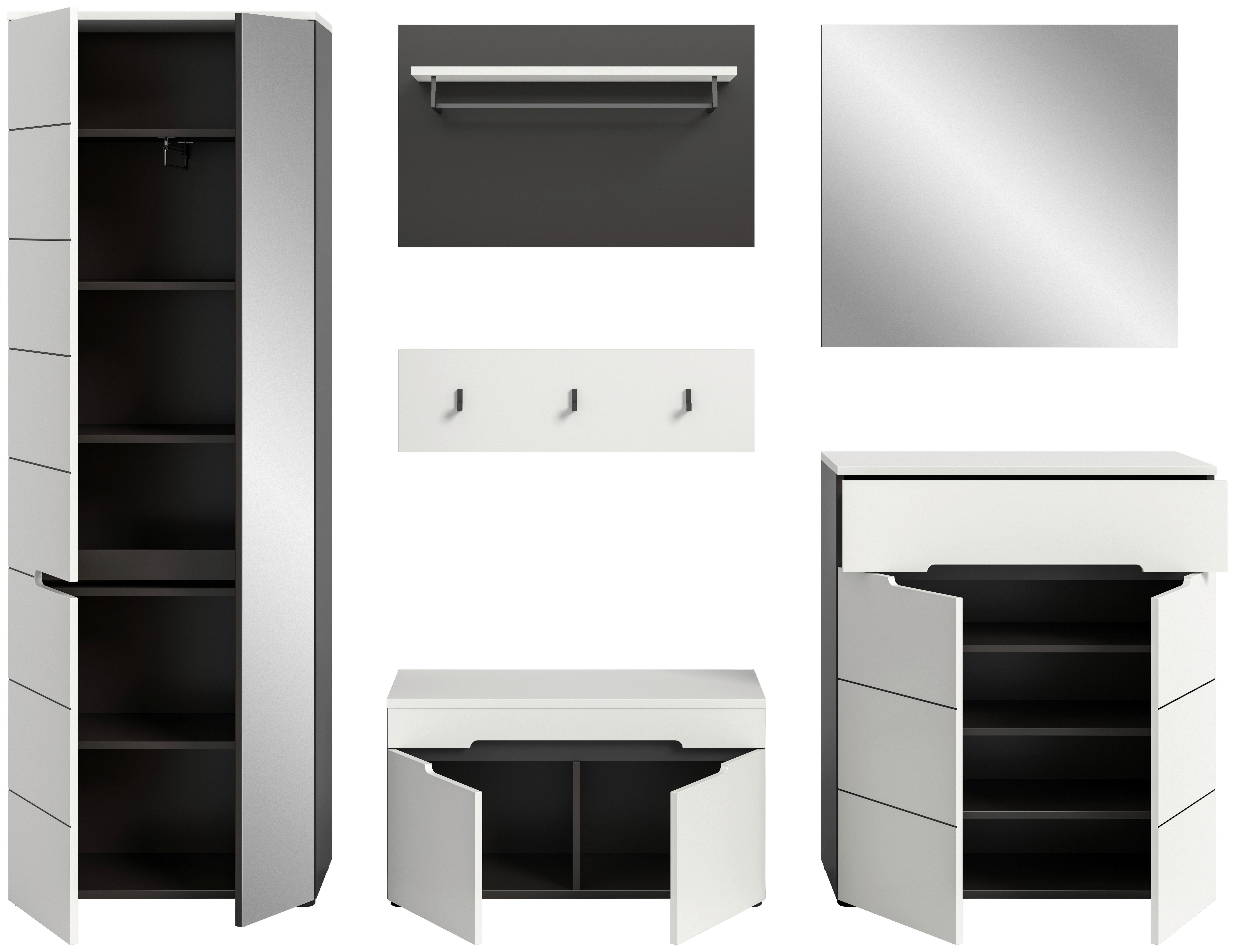 Garderobe Canu basaltgrau Nachbildung weiß B/H/T: ca. 255x190x37 cm Canu - weiß/basaltgrau (255,00/190,00/37,00cm) - xonox.home