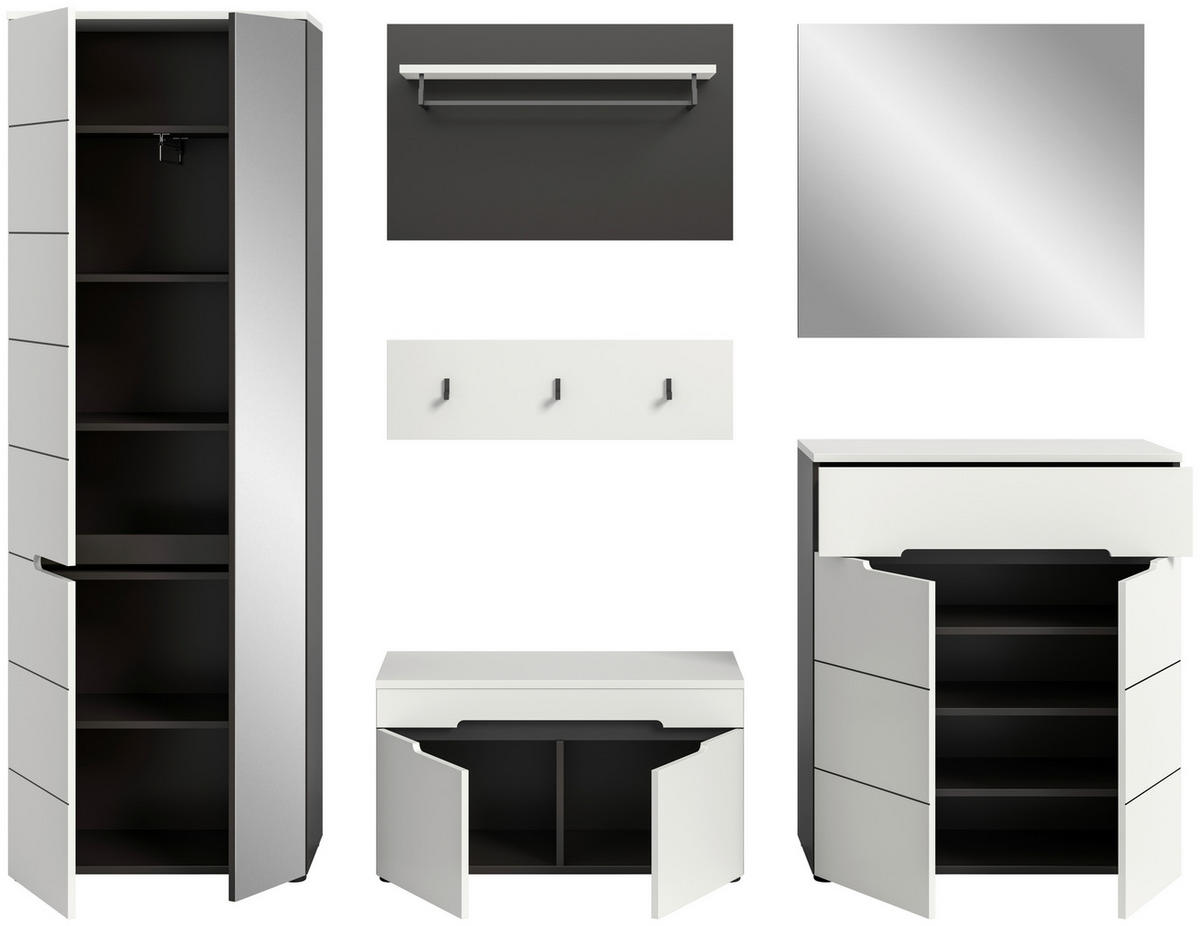 Garderobe Canu basaltgrau Nachbildung weiß B/H/T: ca. 255x190x37 cm Canu - weiß/basaltgrau (255,00/190,00/37,00cm) - xonox.home