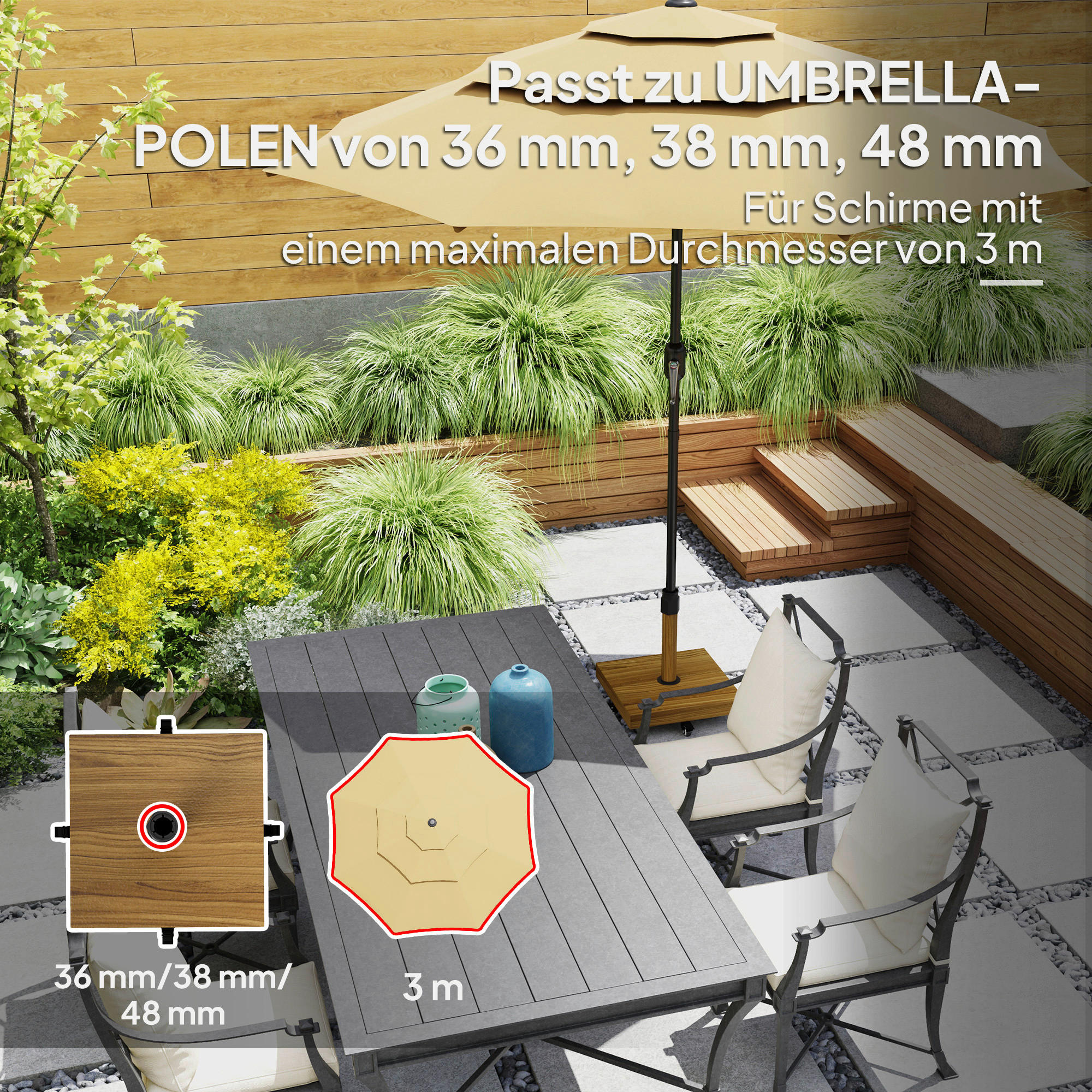 Thumbnail - Outsunny Schirmständer natur Beton B/H/L: ca. 45x48x45 cm