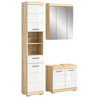 Badezimmer-Set LAMBADA Eiche Sonoma hell Nachbildung weiß Hochglanz B/H/T: ca. 112x191x34 cm LAMBADA - Eiche/weiß (112,00/191,00/34,00cm) - xonox.home