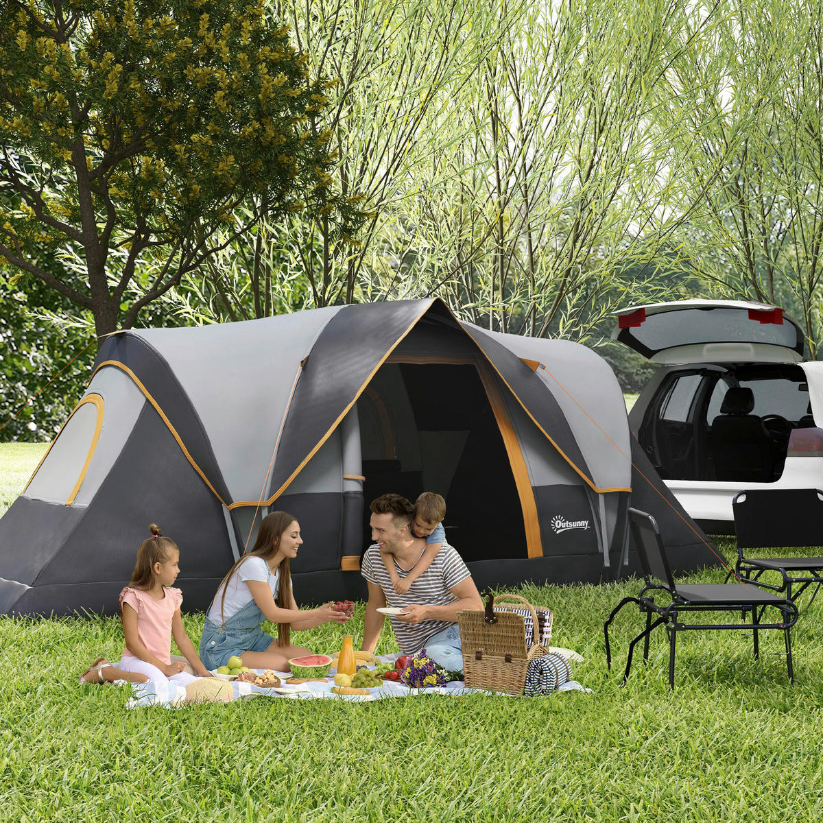 Outsunny Campingzelt schwarz Stahl B/H/L: ca. 220x180x455 cm Campingzelt - hellgrau/schwarz (455,00/220,00/180,00cm) - Outsunny