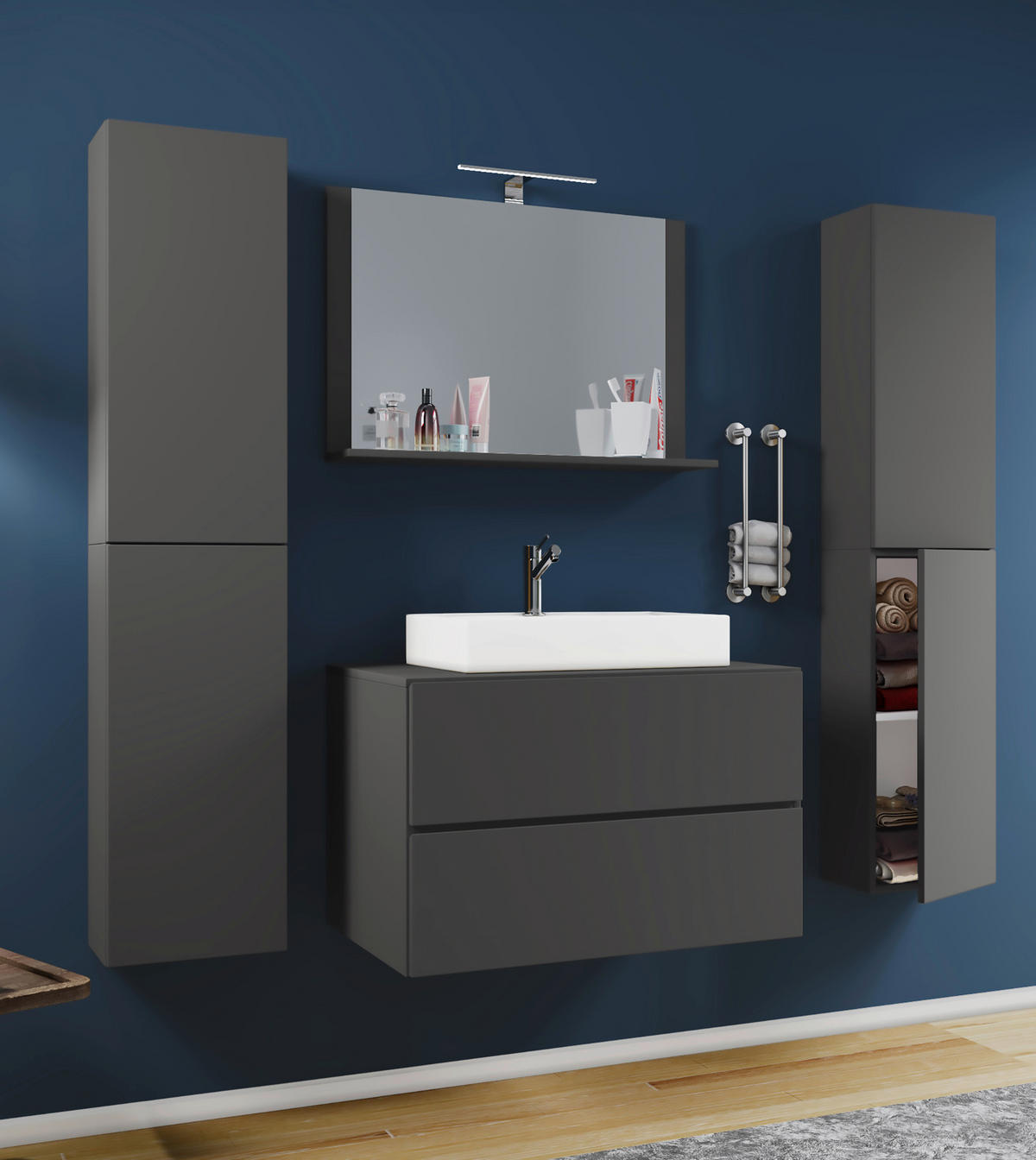 Waschplatz 5tlg-Lendas weiß anthrazit B/H/T: ca. 60x52x52 cm 5tlg-Lendas - weiß/anthrazit (60,00/52,00/52,00cm) - VCM Möbel