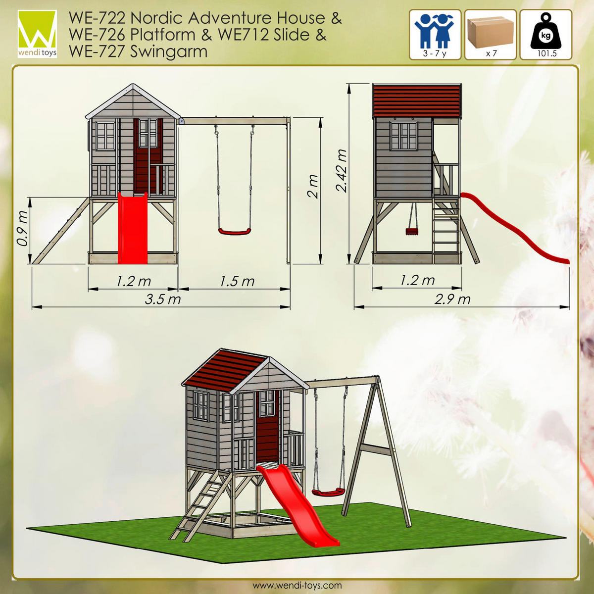 Wendi Toys Spielhaus Alpaka natur B/H/L: ca. 350x242x290 cm Alpaka - natur (290,00/350,00/242,00cm) - Wendi Toys