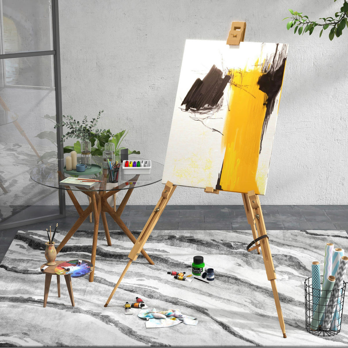 Vinsetto Staffelei natur Buche B/H/L: ca. 84x93x183 cm Staffelei - natur (183,00/84,00/93,00cm) - Vinsetto