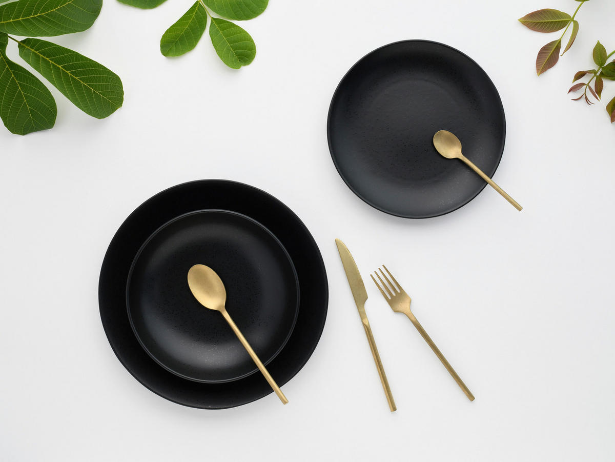 CreaTable Tafelservice Magic Black schwarz Steinzeug 12 tlg. Magic Black - schwarz - CreaTable