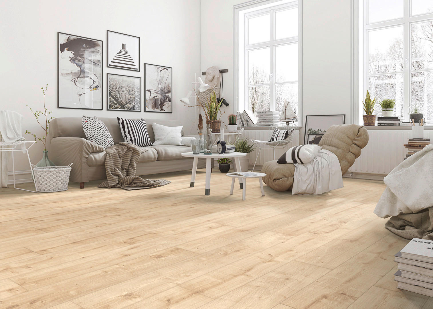 Laminatboden Eiche hell ca. 2,245 m² im Paket  B/L: ca. 19,4x128,6 cm pro Paket Eiche hell ca. 2,245 m² im Paket - natur (19,40/128,60cm)