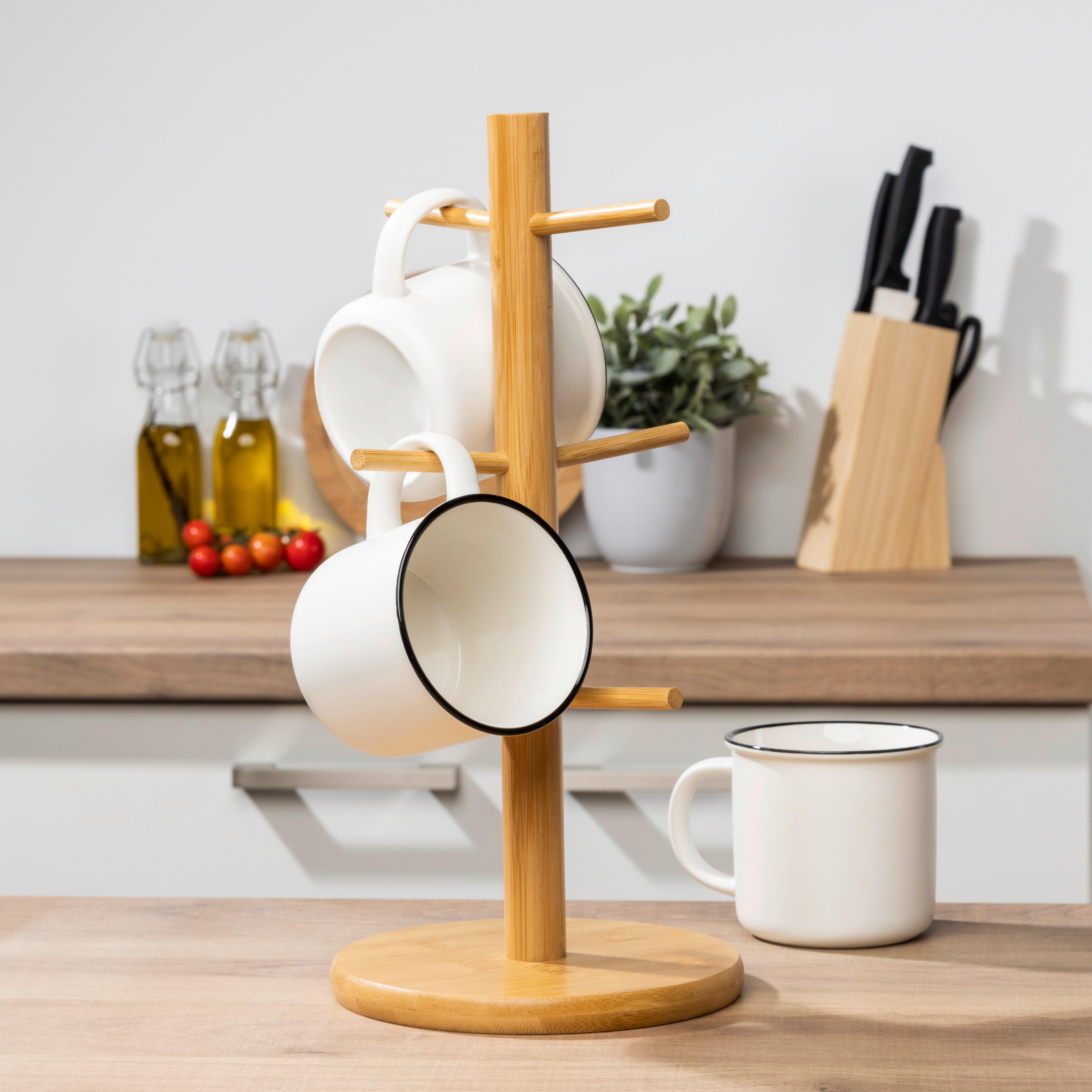 Bambus Tassenständer Mit 6 Haken - Platzsparender Becherhalter In Baumform Für Küche & Wohnzimmer