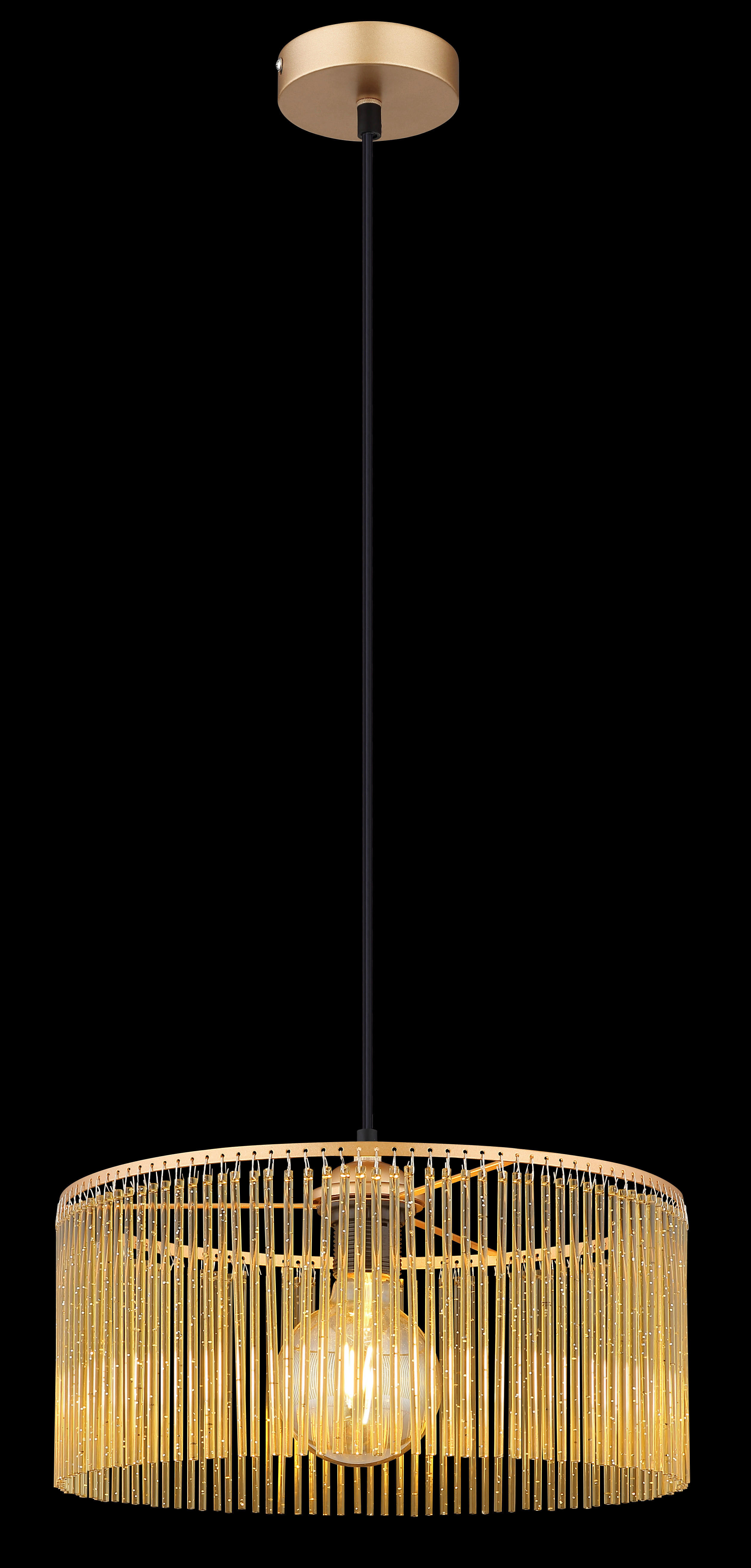 GLOBO Pendelleuchte LEEDS 33080145 schwarz gold amber Kunststoff Metall H/D: ca. 135x35 cm E27 1 Brennstellen LEEDS - gold/schwarz (35,00/135,00cm) - GLOBO