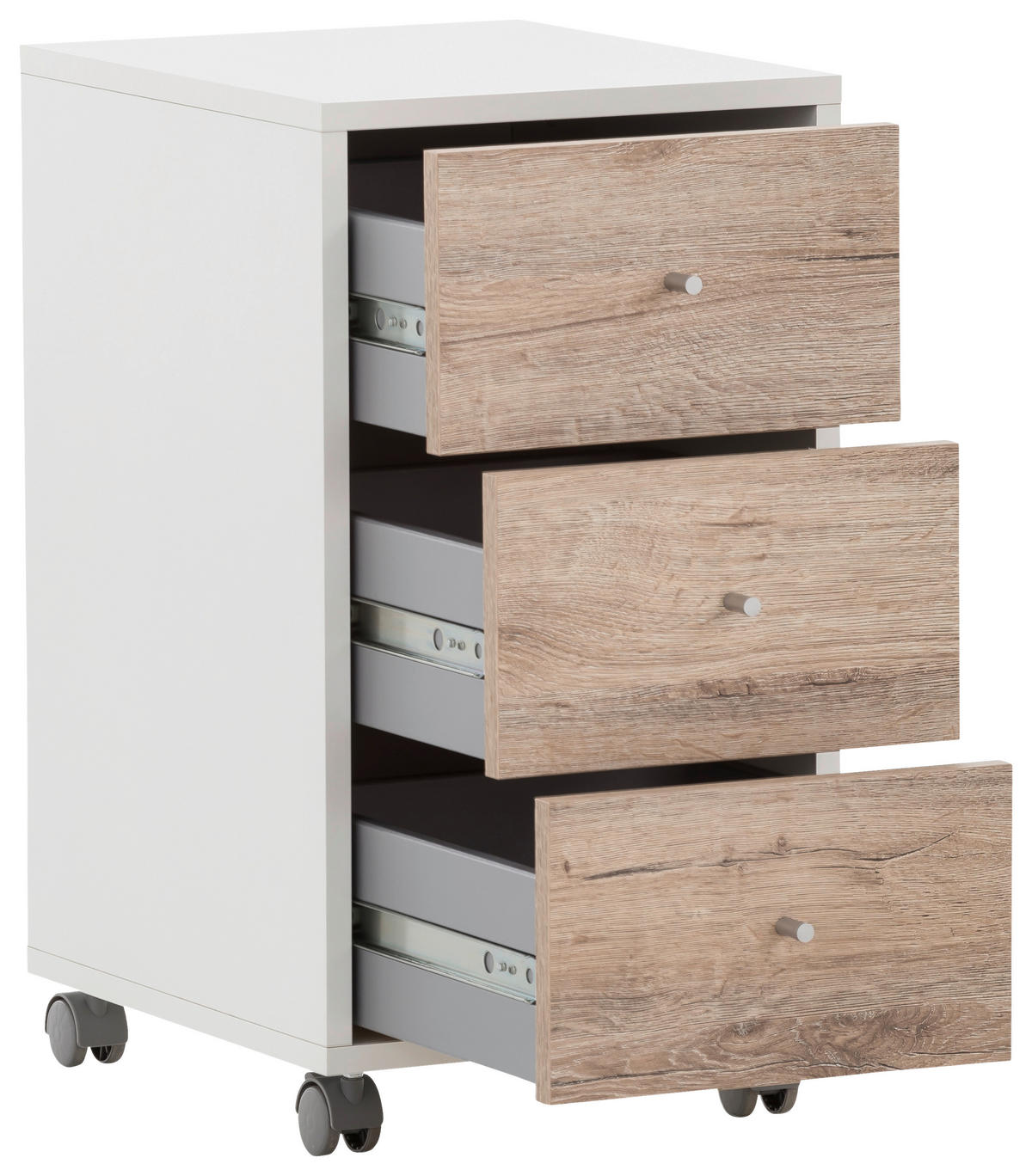 Rollcontainer Serie 400 perlweiß Optik Wildeiche Nachbildung B/H/T: ca. 32,6x59,7x39,1 cm Serie 400 - (32,60/59,70/39,10cm) - Möbelpartner