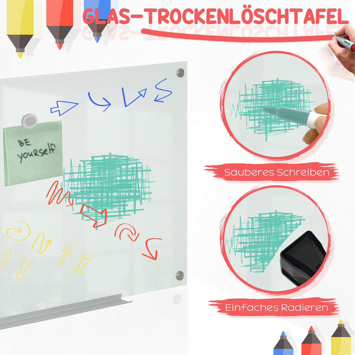 Vinsetto Wandboard Magnettafel - weiß (0,40/60,00/90,00cm) - Vinsetto