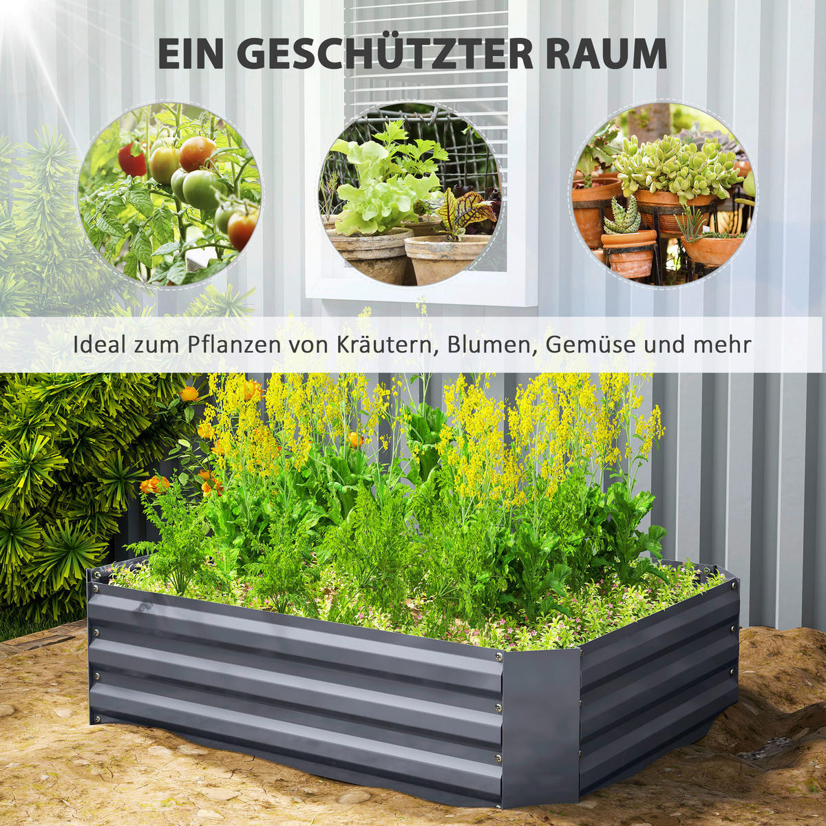 Outsunny Hochbeet dunkelgrau Stahl B/H/L: ca. 90x30x120 cm Hochbeet - dunkelgrau (120,00/90,00/30,00cm) - Outsunny