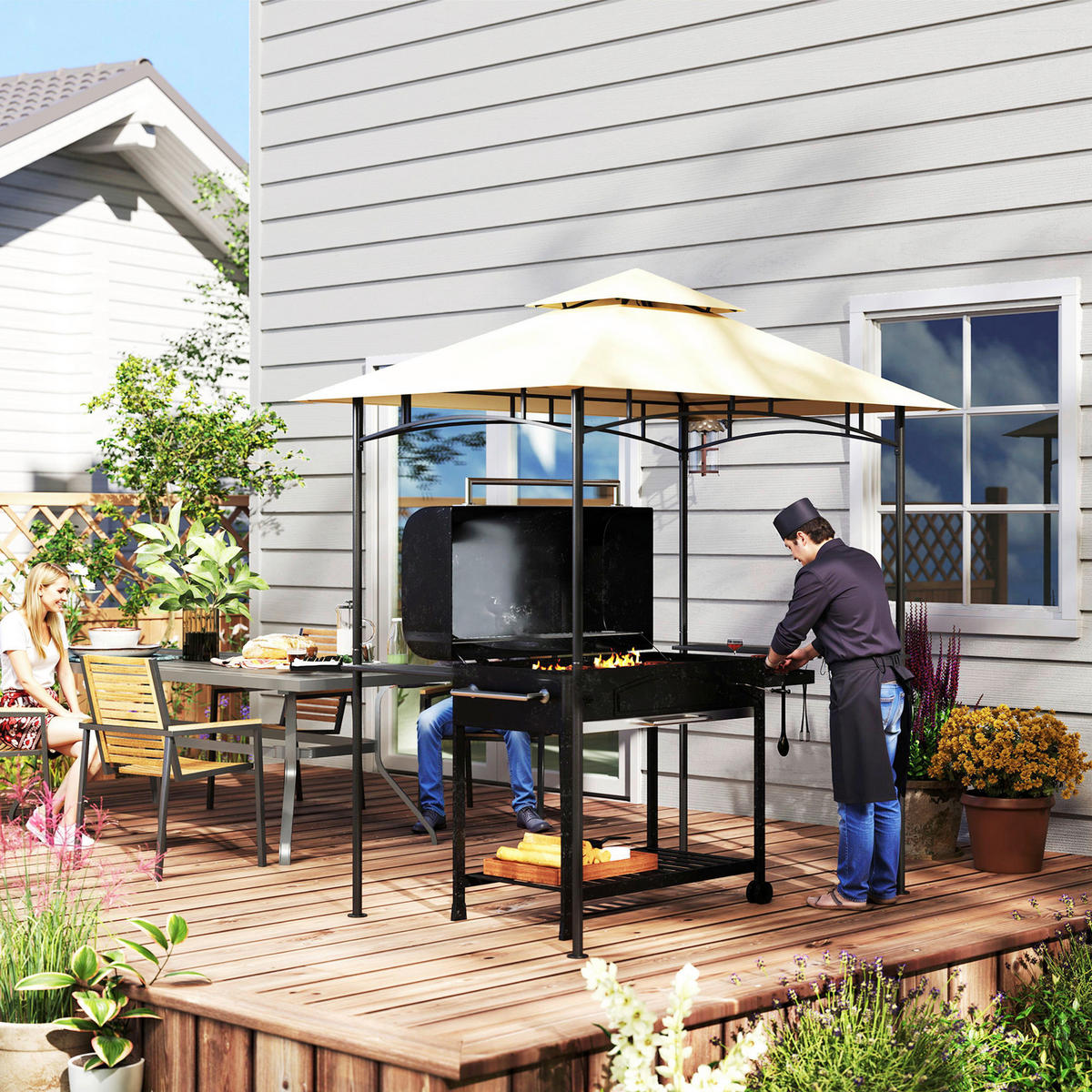 Outsunny Grillpavillon beige Metall B/H/L: ca. 150x258x240 cm Grillpavillon - beige (240,00/150,00/258,00cm) - Outsunny